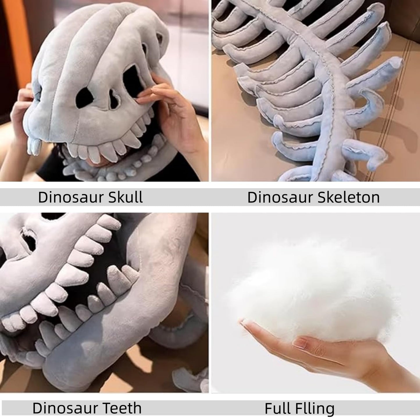 3D Wearable Realistic Skeleton Dinosaur Costume, Realistic Dinosaur Skeleton Costume Set Spinosaurus Plush Dino Funny Dino Headgear Hat for Halloween Cosplay Themed Parties