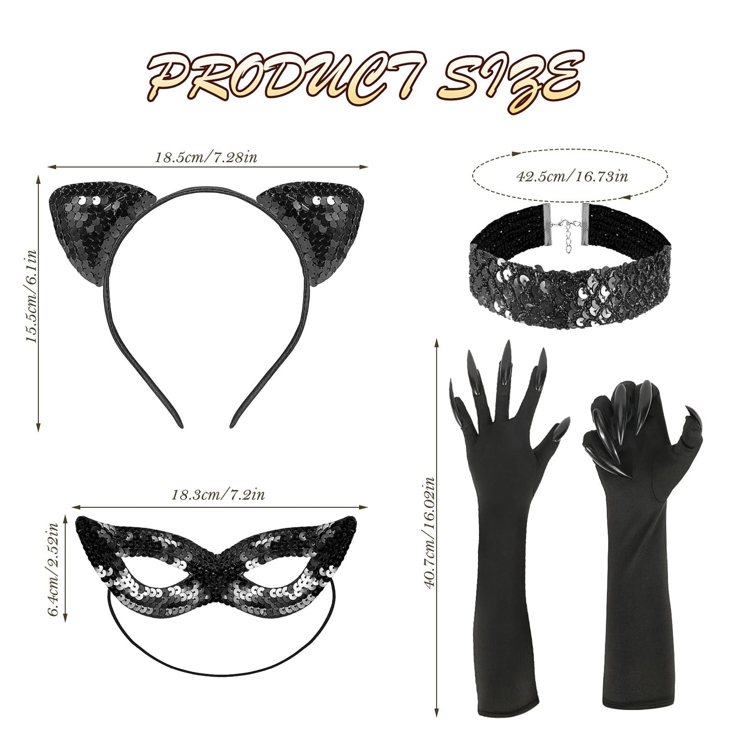 Black Cat Costume for Women Cat Ear Headband Sequins Masquerade (image 2)