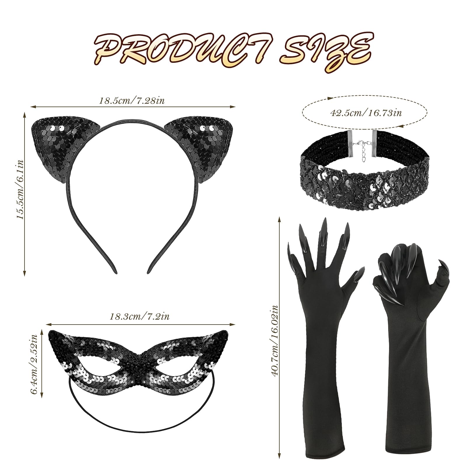Black Cat Costume for Women Cat Ear Headband Sequins Masquerade (image 2)