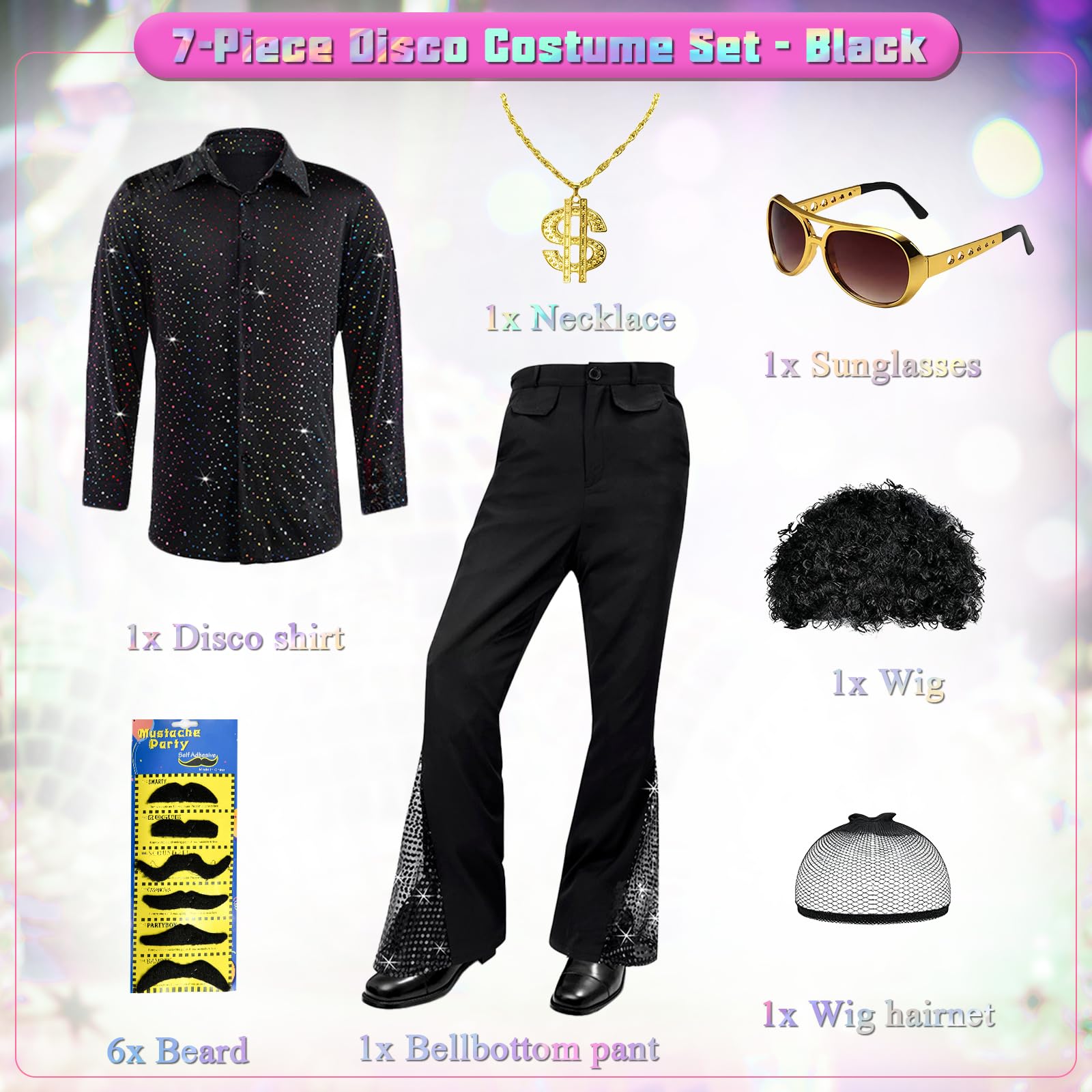 Disco Hippie Costume Set for Adults- Retro 70s-80s Style Outfit (image 3)