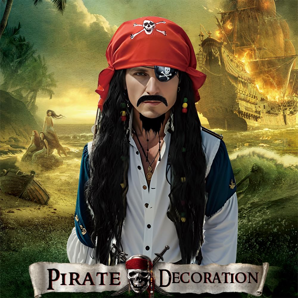 Pirate Costume Set for Adult Men - Accessories Include Wig (image 6)