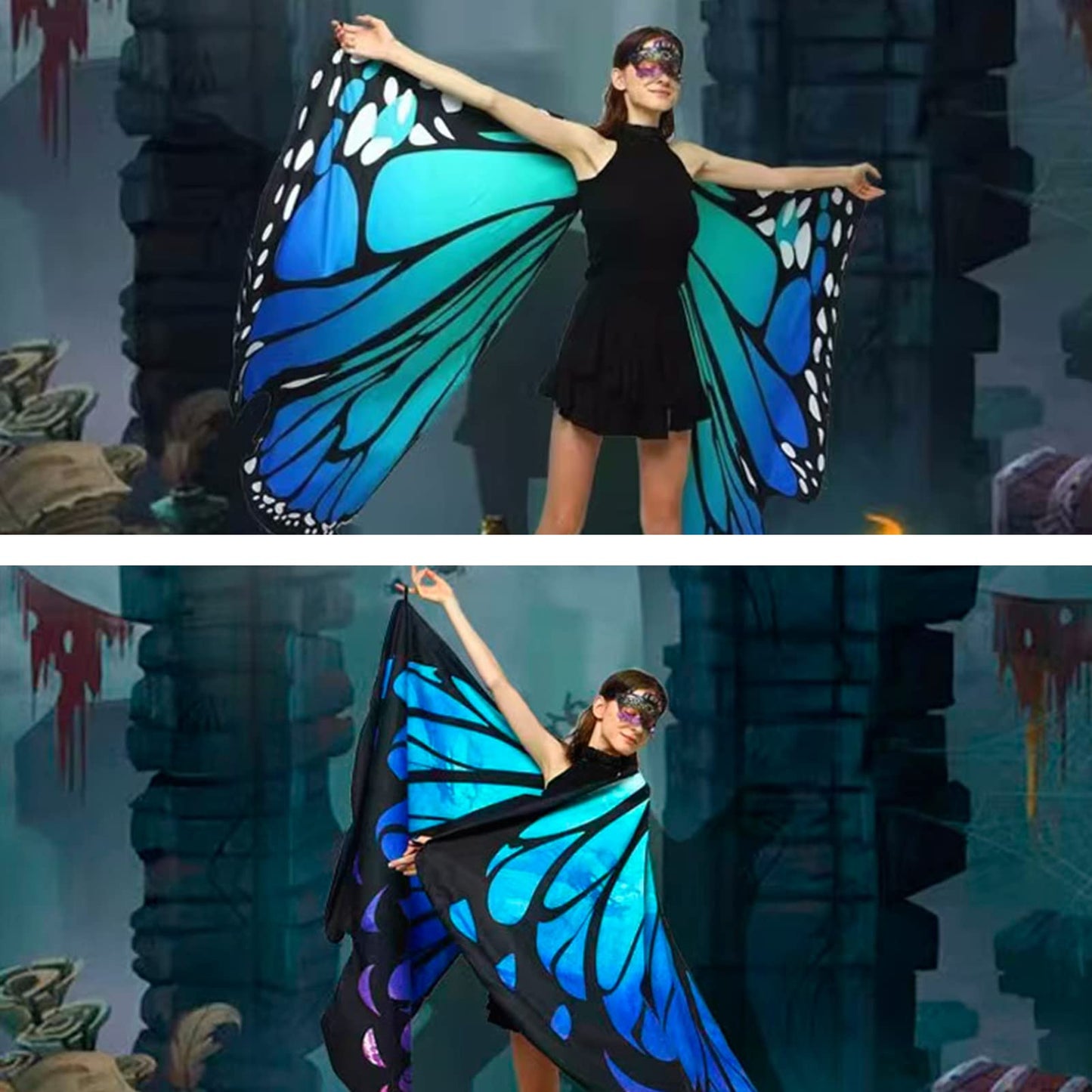 Adult Butterfly Wings Cape Fancy Dress Up Rainbow Butterfly Costume
