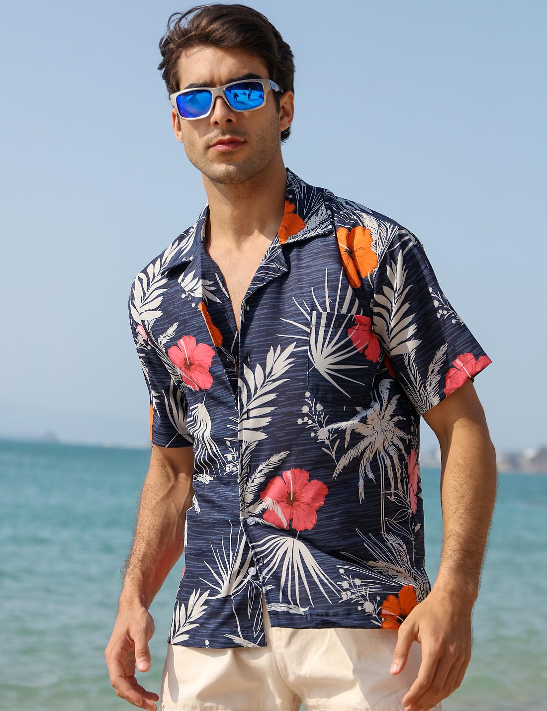 Hawaiian Shirt - Mens Short Sleeve Floral Classic Print Casual