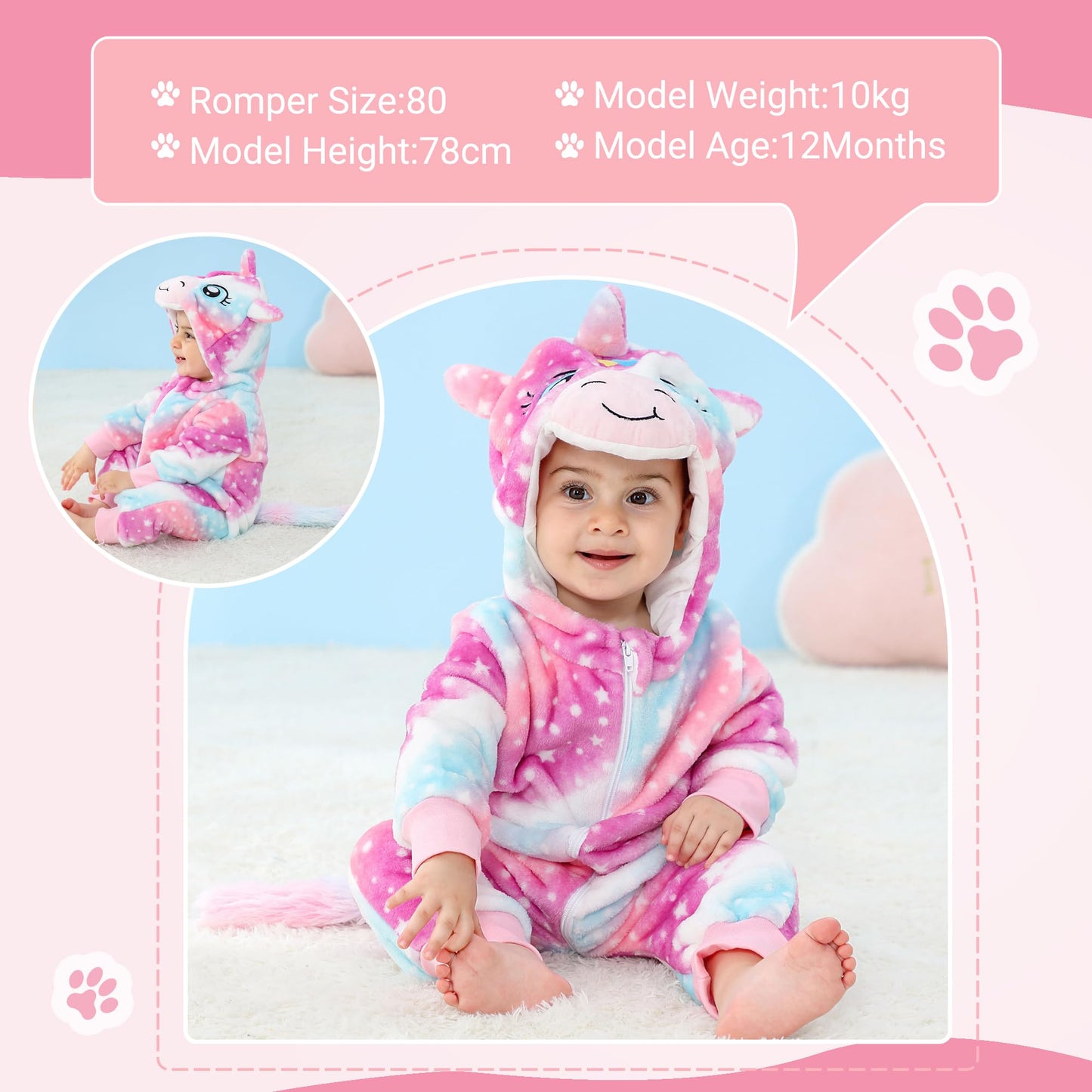 COOKY.D Baby Girls Boys Hooded Romper Long Sleeve Winter Cosplay Costume Jumpsuit for 12-18 Months, Star