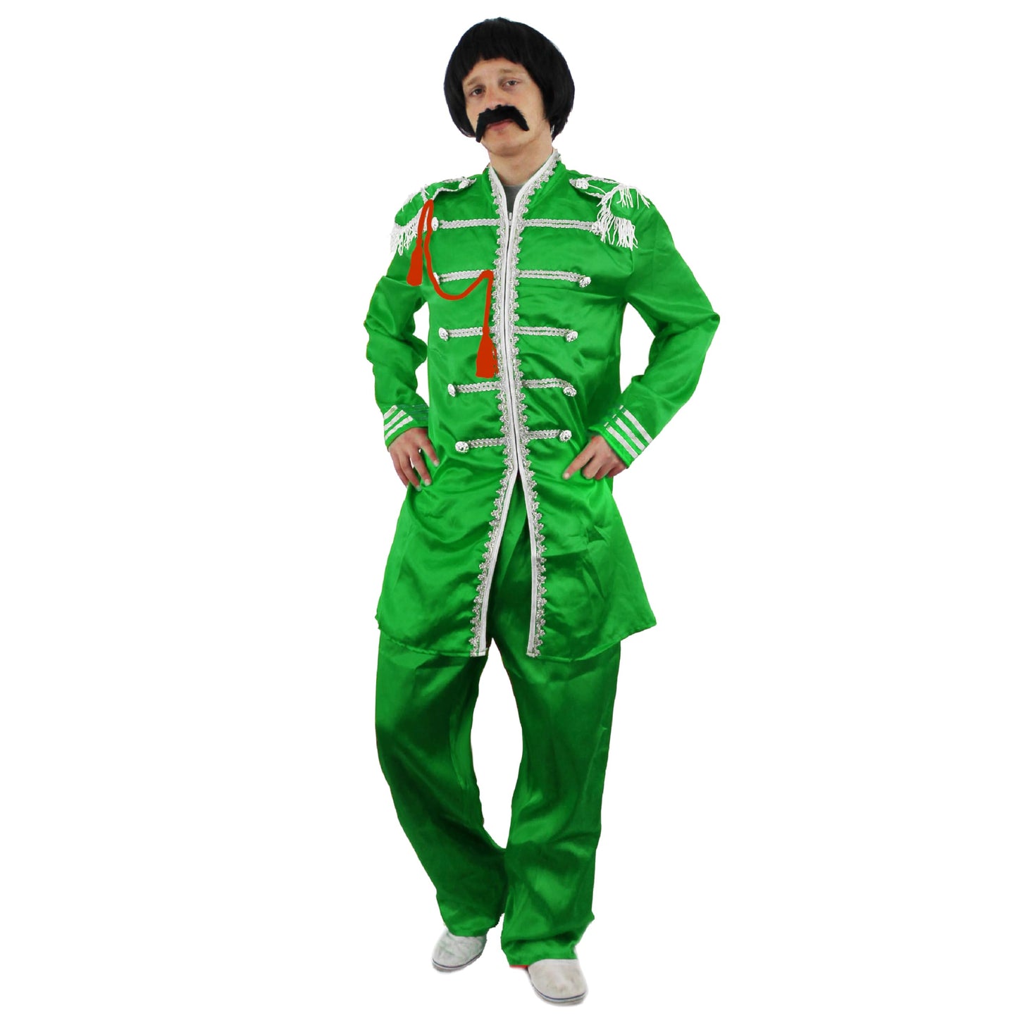 Adults Pop Sergeant Costume - Large - Green Jacket with Silver Braiding and Green Trousers - 60s Music Themed Fancy Dress Costume