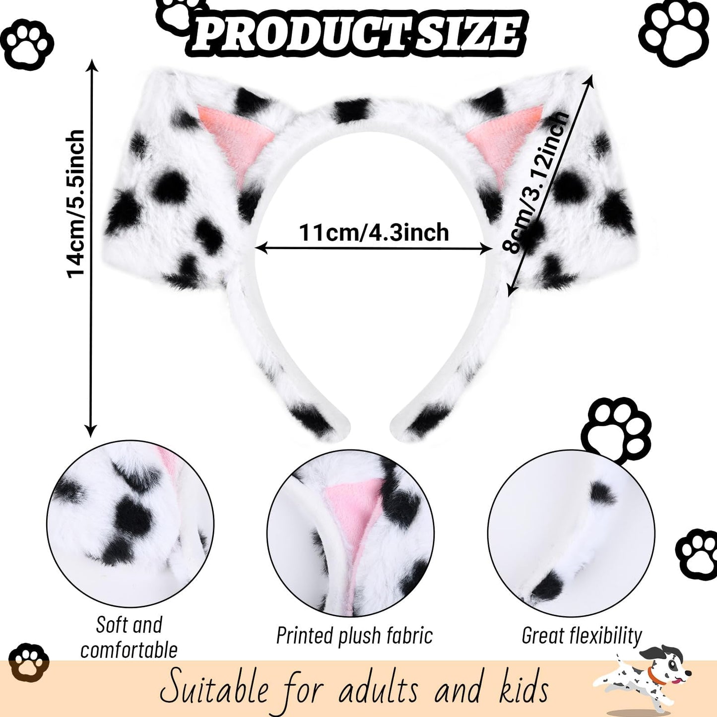 Halloween Dalmatian Costume Set Include Dog Ear Headband Velvet