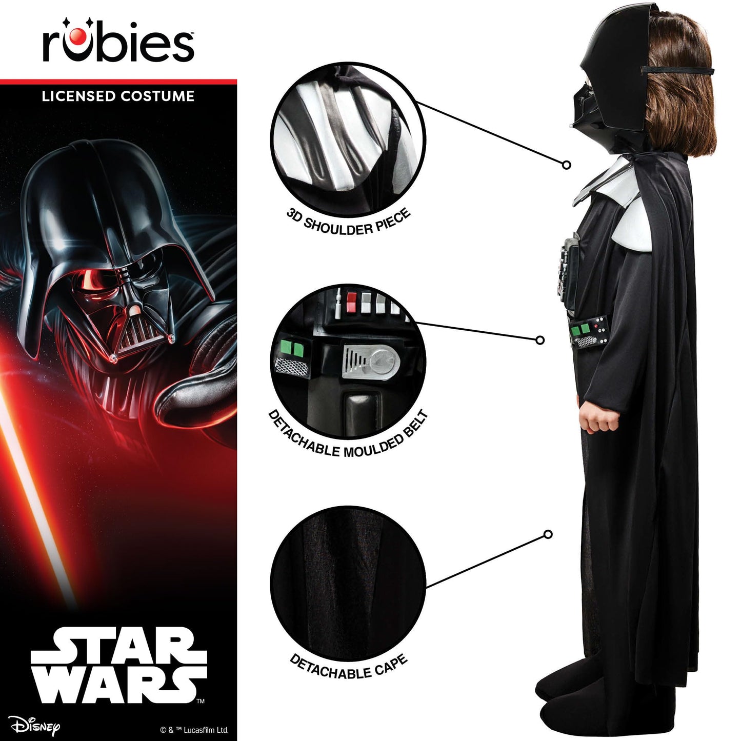Rubies Official Disney Star Wars Deluxe Darth Vader, Children Costume - Large Halloween