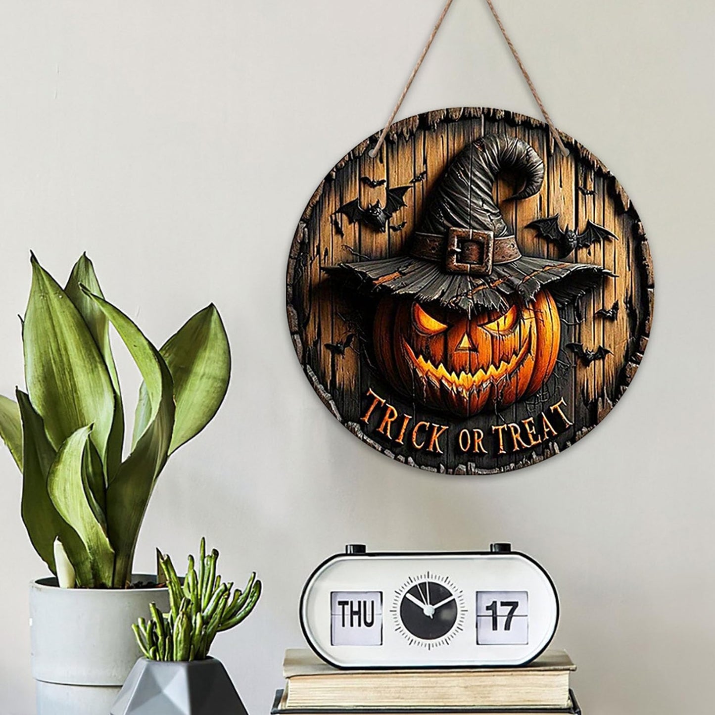 Halloween Decorations, Wood Sign Pumpkin Ornaments, Wicked Pumpkins with Hats, Indoor Outdoor Home Halloween Decor