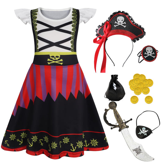 Girls pirate costume dress with 3D print and sword accessories
