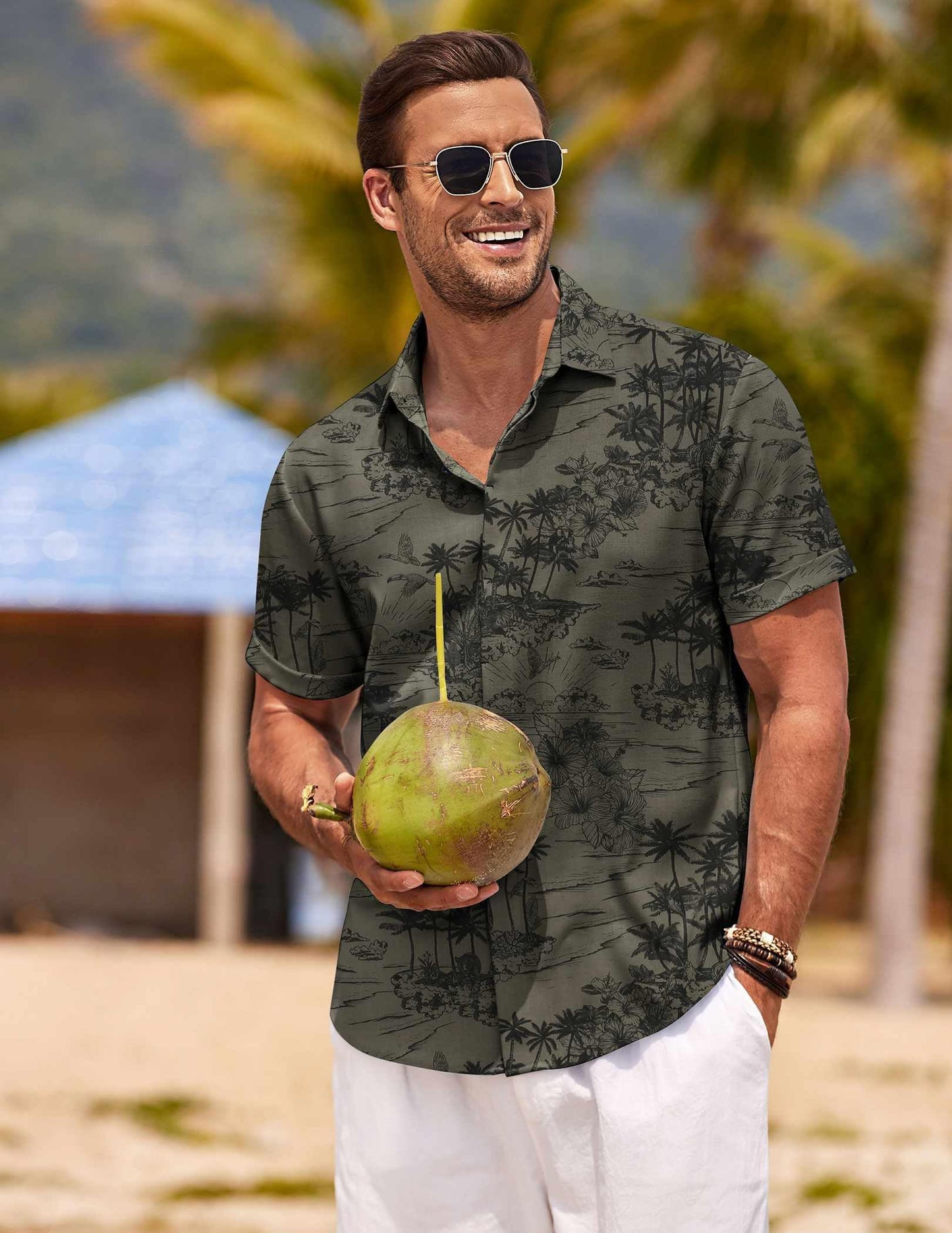 Men Hawaiian Shirt Summer Short Sleeve Casual Flowers Tropical