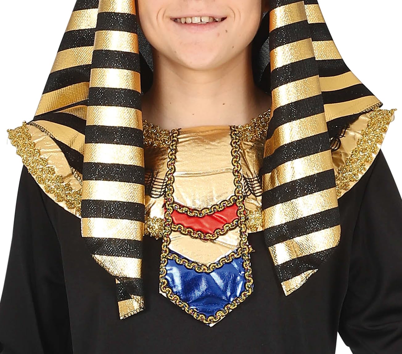 FIESTAS GUIRCA | Egyptian Teen Fancy Dress Costume (14-16 Years) - Tunic, Belt, Collar, Trousers and Headpiece - Pharaoh and Ancient Egypt Costumes for Halloween and Parties - Black and Gold