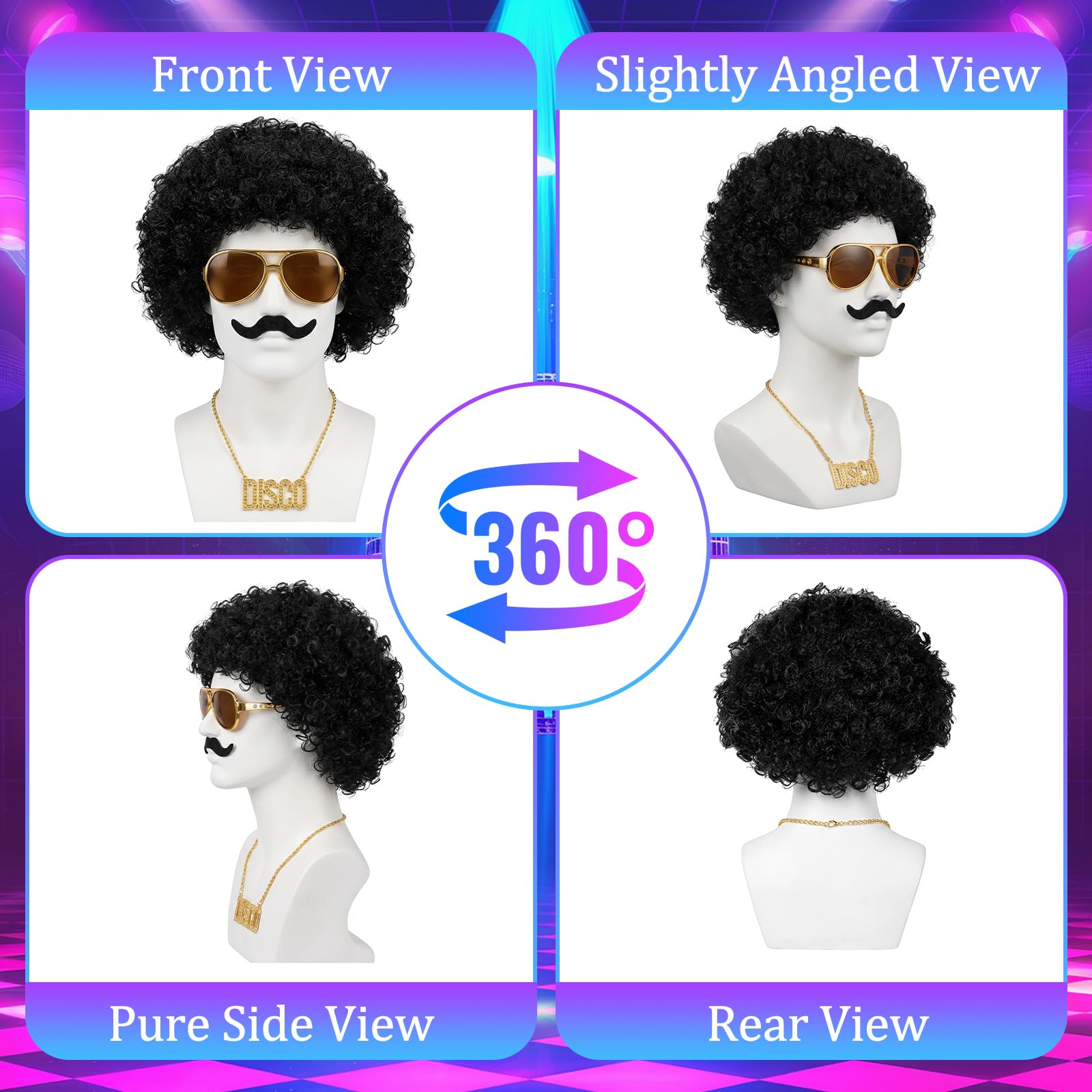 Disco Hippie Costume Set for Men Women - Funky Afro Wig - Hippie (image 5)