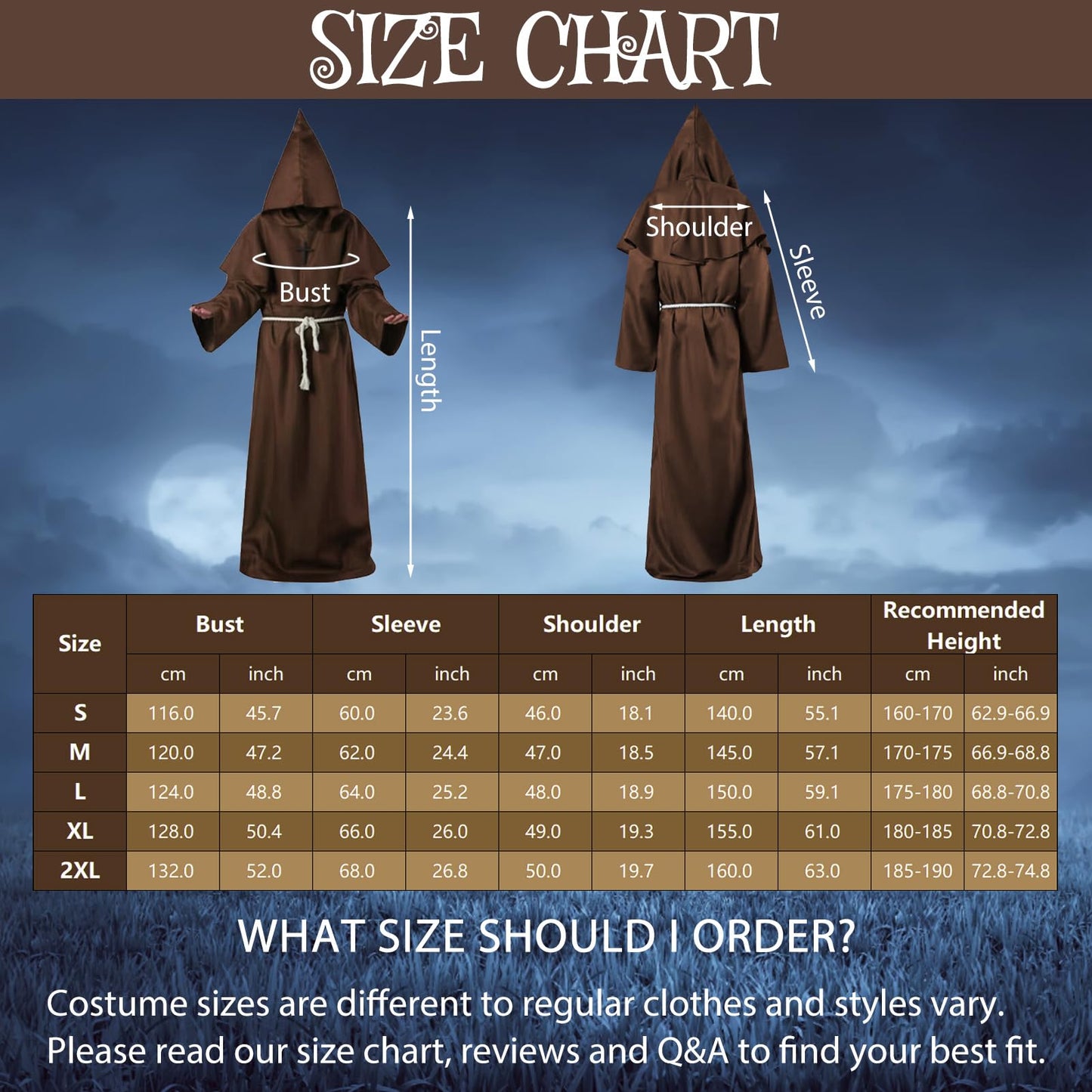 Medieval Renaissance Robes Hooded Monk Cloak with Hood Costume and Cord Burgundy Men's Priester Fancy Dress Outfits with Cross for Theme Party Halloween Cosplay Carnival For Adults (Brown, S)