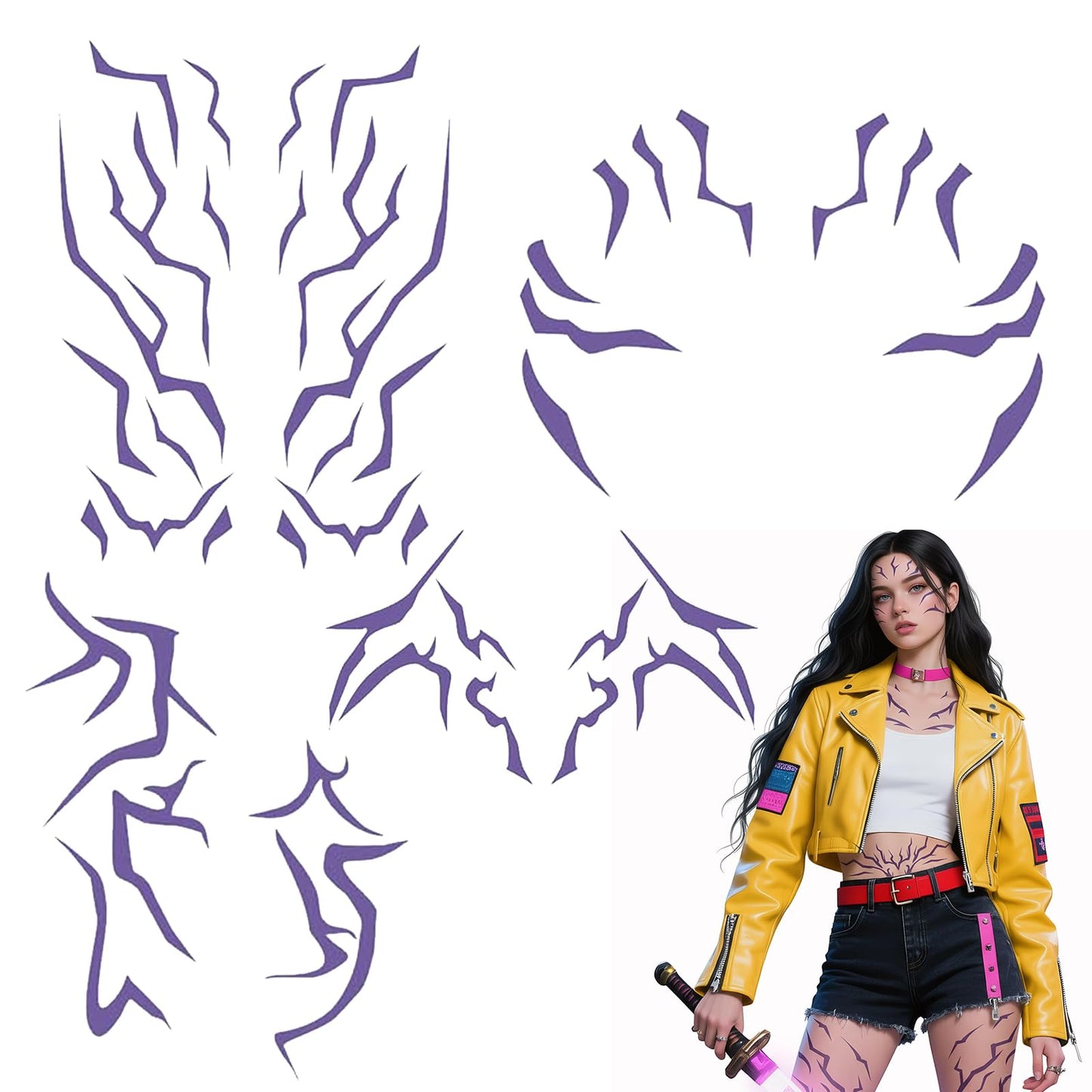 Demon Purple Temporary Tattoos - Temporary Tattoos for Kids - Fake