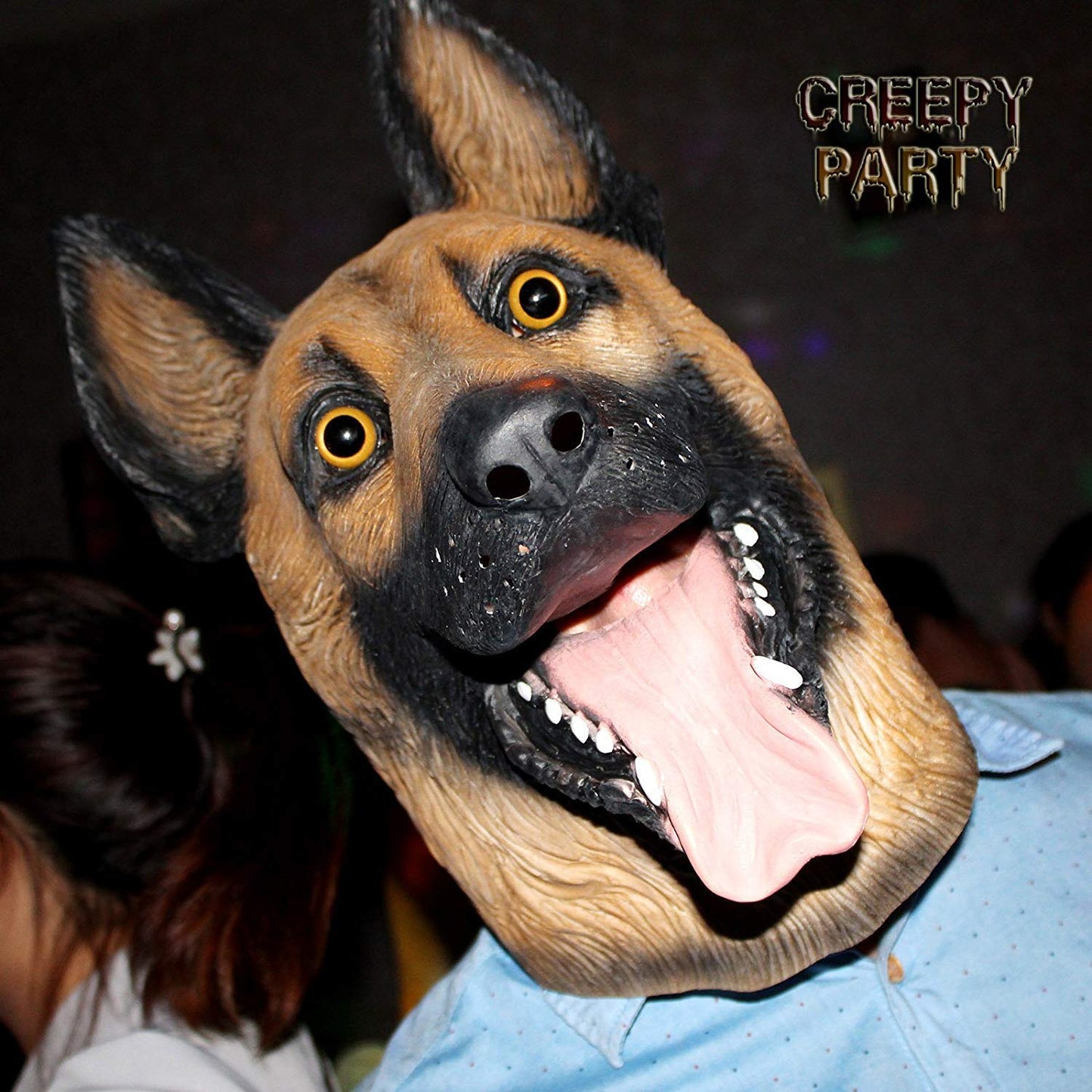 CreepyParty German Shepherd Dog Head Mask Latex Realistic Animal Head for Halloween Costume Party Carnival Cosplay