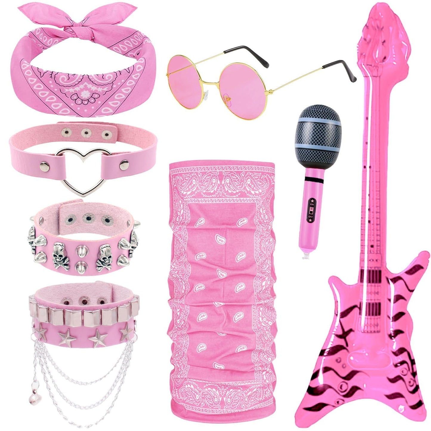 Pink Rocker Costume Set - Punk Gothic Fancy Dress with Inflatable