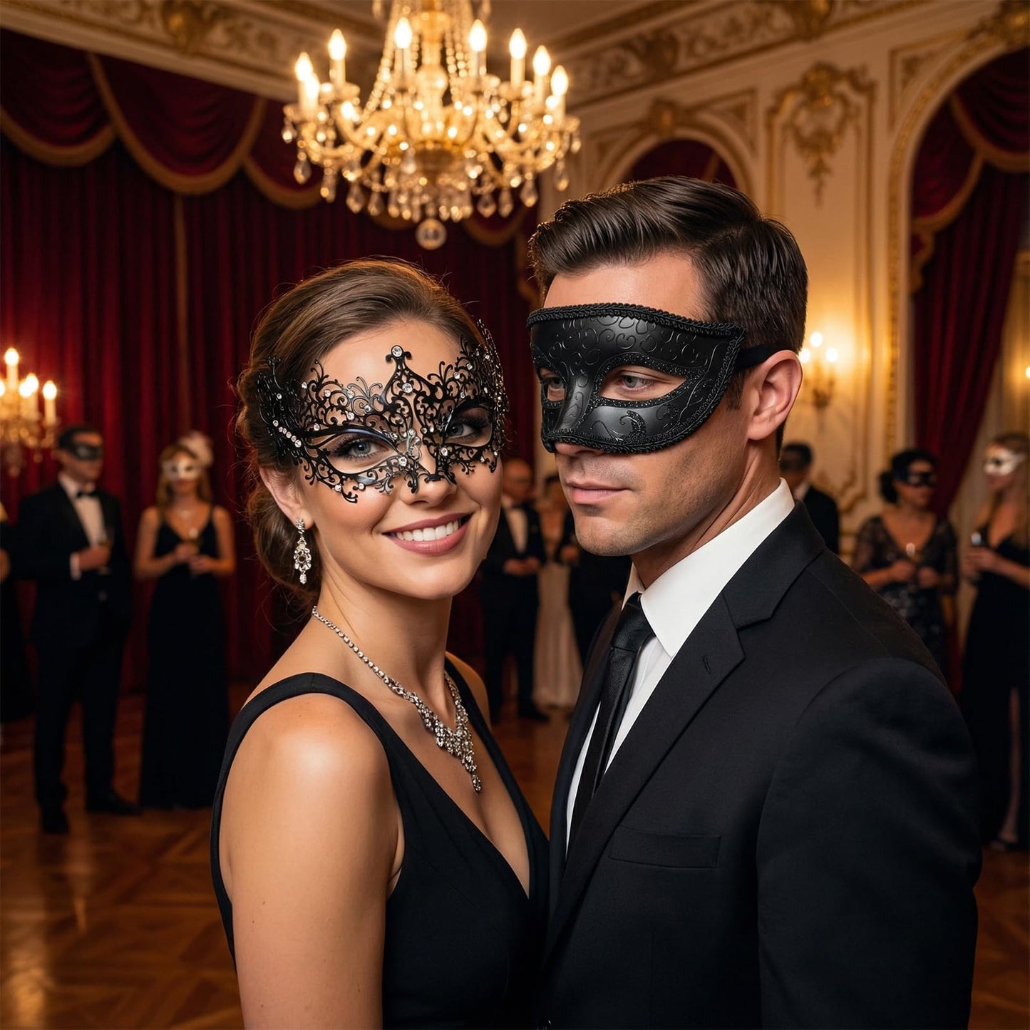 EDLMKM 2 Pcs Couple Masquerade Masks Venetian Party Mask Halloween Costume Carnival Mask for Couples Women and Men, Mardi Gras Decorations Venetian Maskss, Masquerade Ball Masks for Party, Carnival