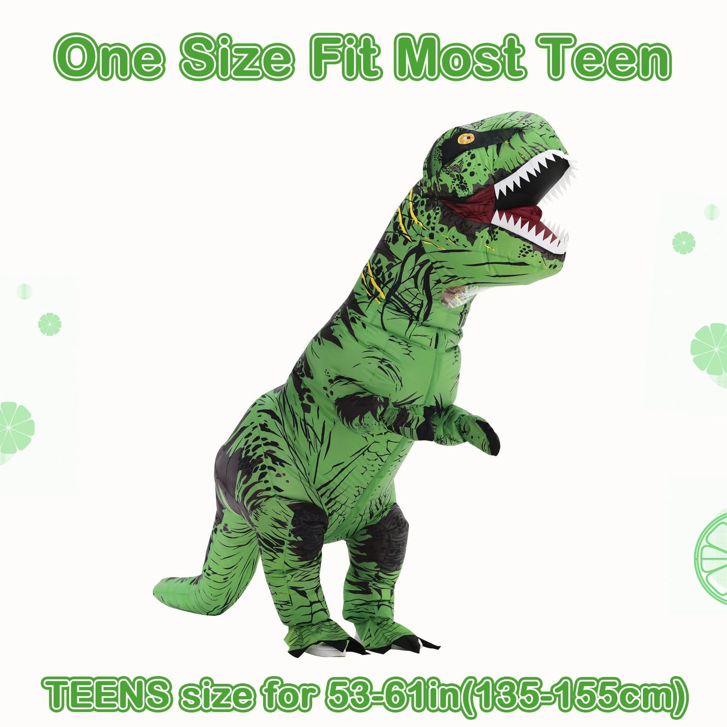 Poptrend Inflatable Dinosaur Costume for Adult Kids, T-Rex Dinosaur Costumes Funny Halloween Dinosaur Costume Party Cosplay Fancy Dress Men Women Party (Green Teenagers)