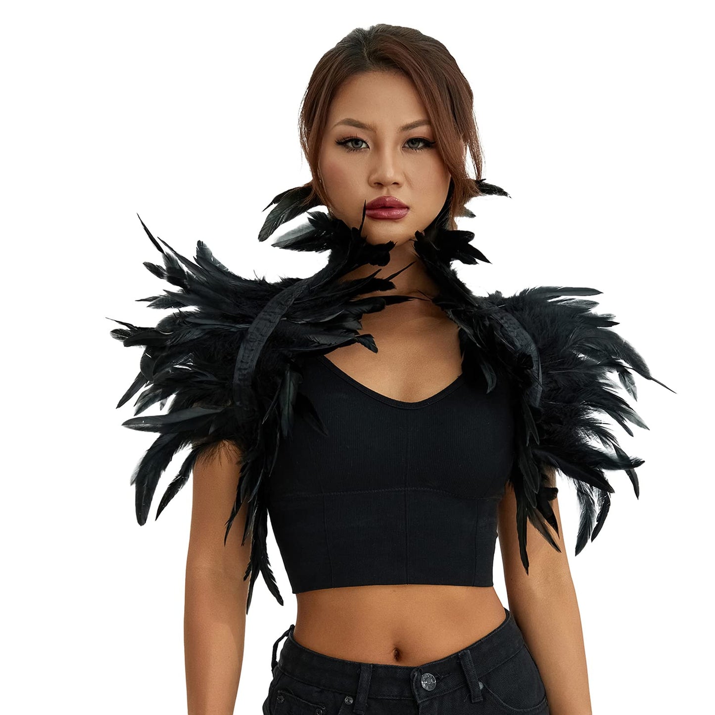 Womens Natural Feather Cape Costume Gothic Lacing Shawl Shrug
