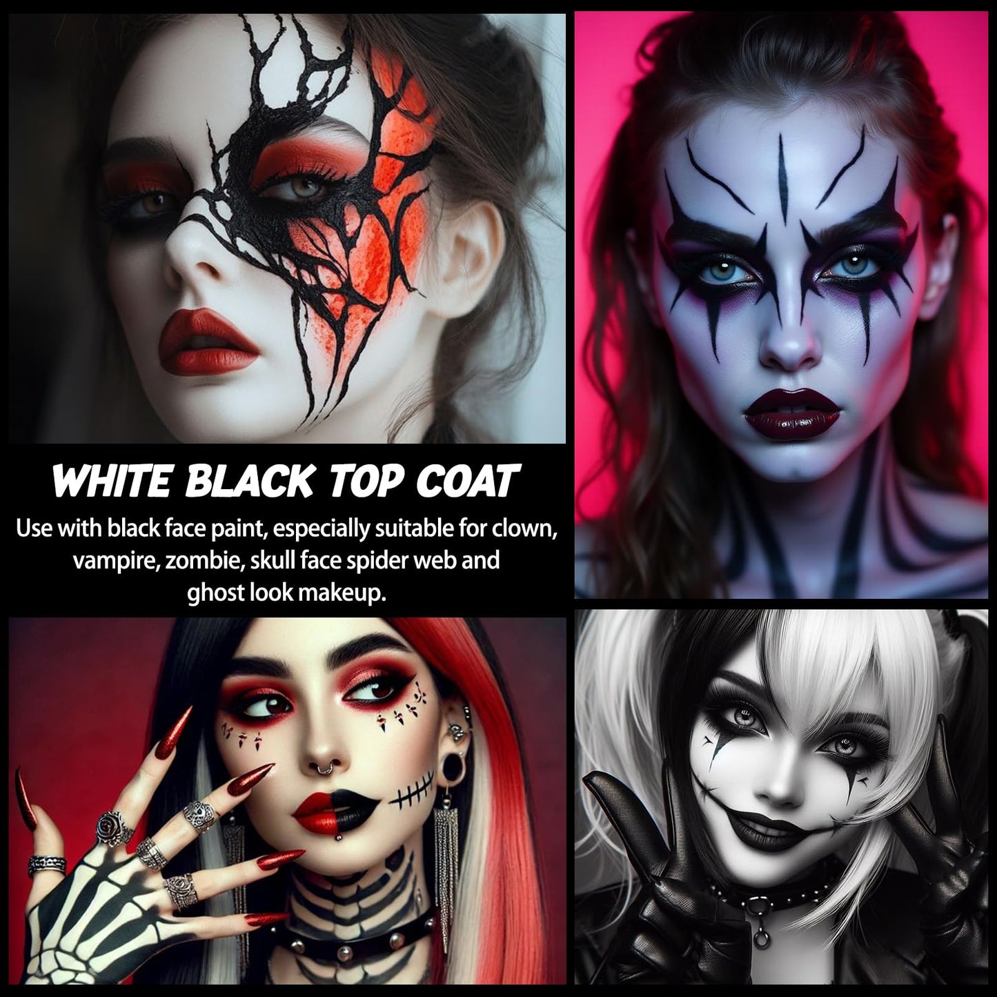 White Black Face Paint Makeup Halloween - 60g Halloween Make Up Kit Kids Adults, Halloween Face Paints Kit for Children, Skeleton Zombie Clown Makeup Halloween, Body Paint for Fancy Dress Festivals