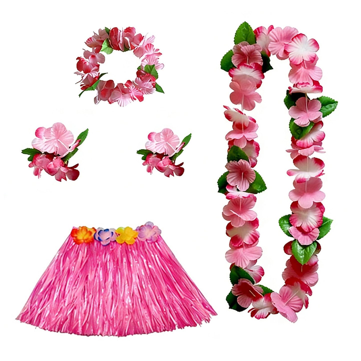 5 Pcs Hawaiian Fancy Dress Women,Grass Skirt,Hawaiian Outfits for Women,Hula Skirt Costume Set,Grass Skirts for Adults,Flower Necklace Hawaii Leis,for Summer Beach Tropical Decorations Supplies (B)