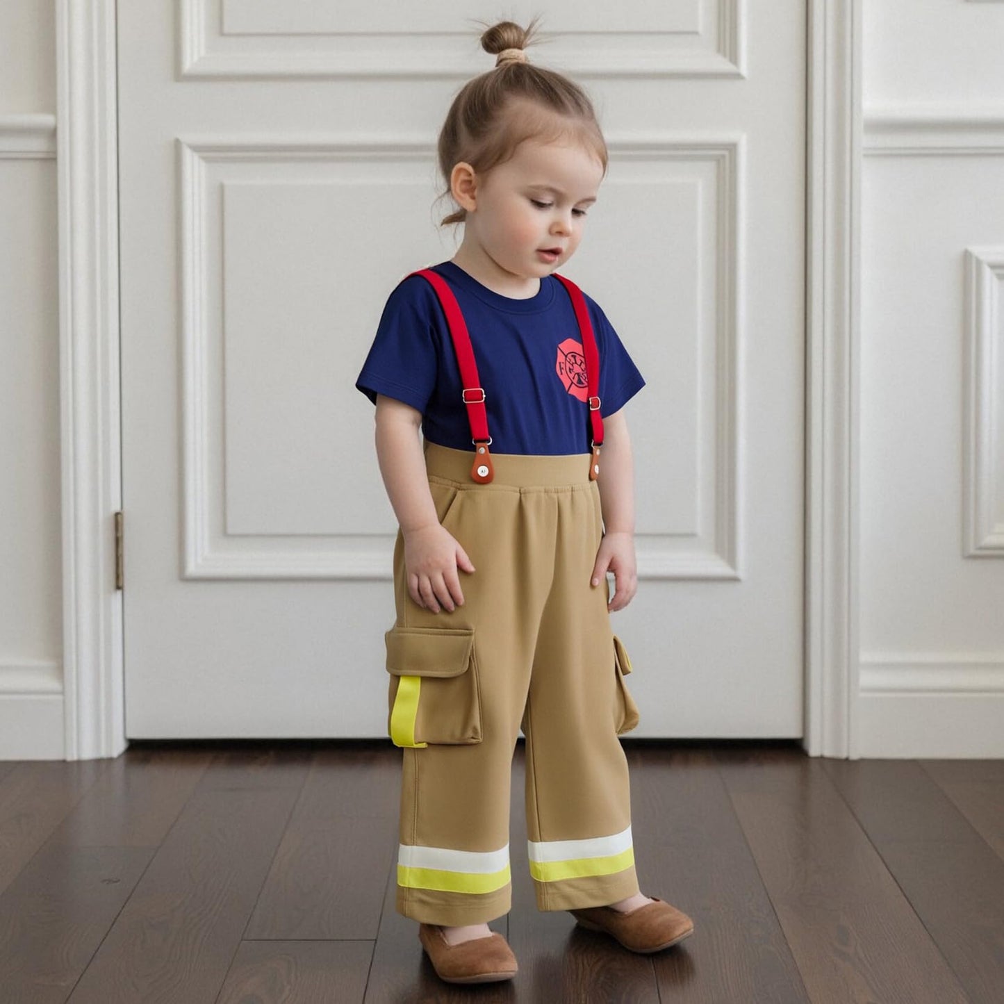 FeMereina Kids Firefighter Outfit For Boys Girls Fire Fighter Themed Halloween Cosplay Outfit Toddler Fireman Clothes (Blue, 4-5T)