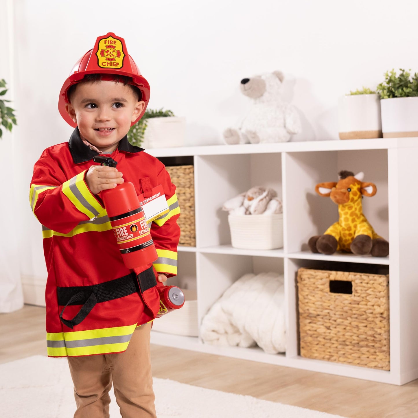 Melissa & Doug Fire Chief Costume Set − Dress Up & Role Play for Boys & Girls | With Extinguisher, Helmet, Badge, Bullhorn & Jacket | Age 3+