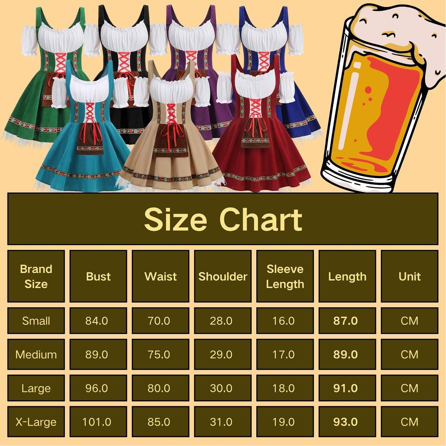 HAPNBCELE Oktoberfest Costume for Womens, German Dirndl Dress One-Shoulder Traditional Bavarian Carnival Halloween Outfits (Khaki, Small)
