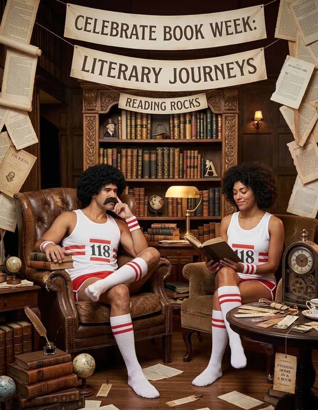 RIDDLED WITH STYLE Unisex 118 Marathon Fancy Dress Costume Set Retro Sleeveless Vest Shorts Moustache Socks Wig Running Outfit Mens Womens Party Event Fun Run UK Sizes S-XL