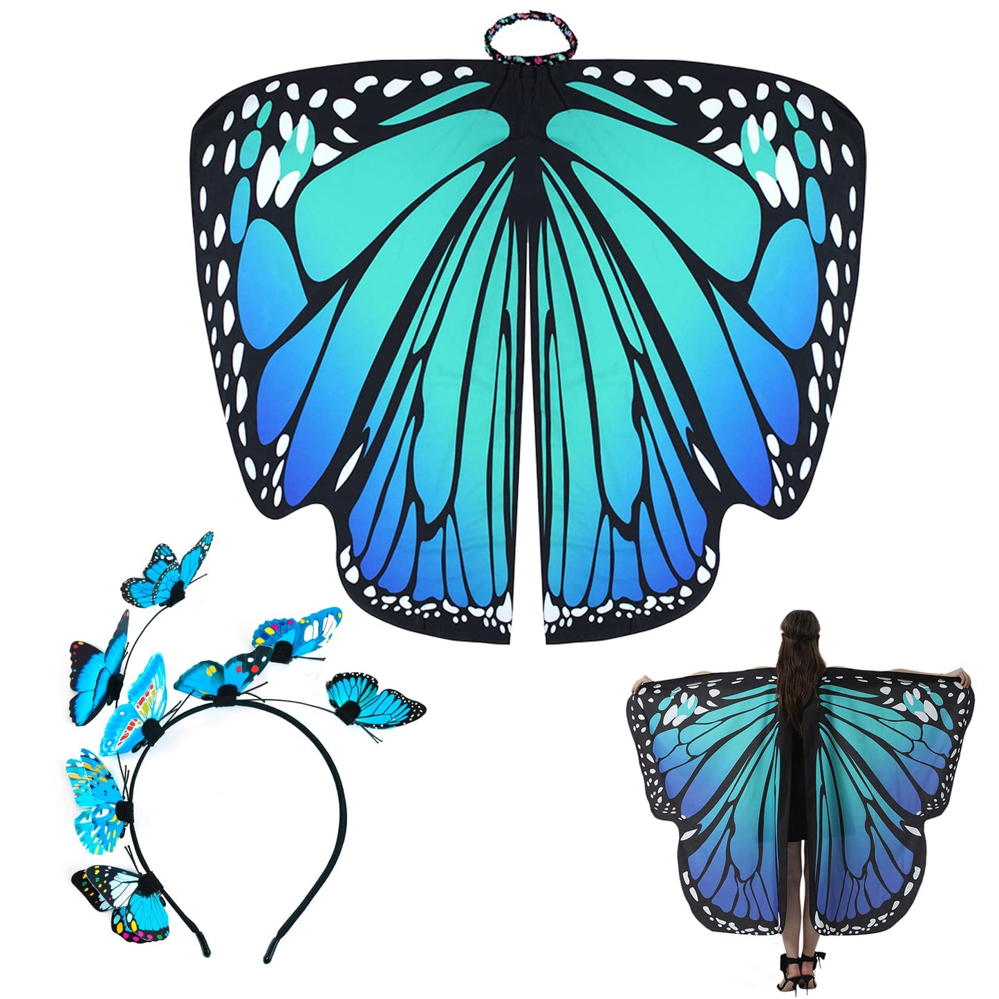 Adult Butterfly Wings Cape Fancy Dress Up Rainbow Butterfly Costume