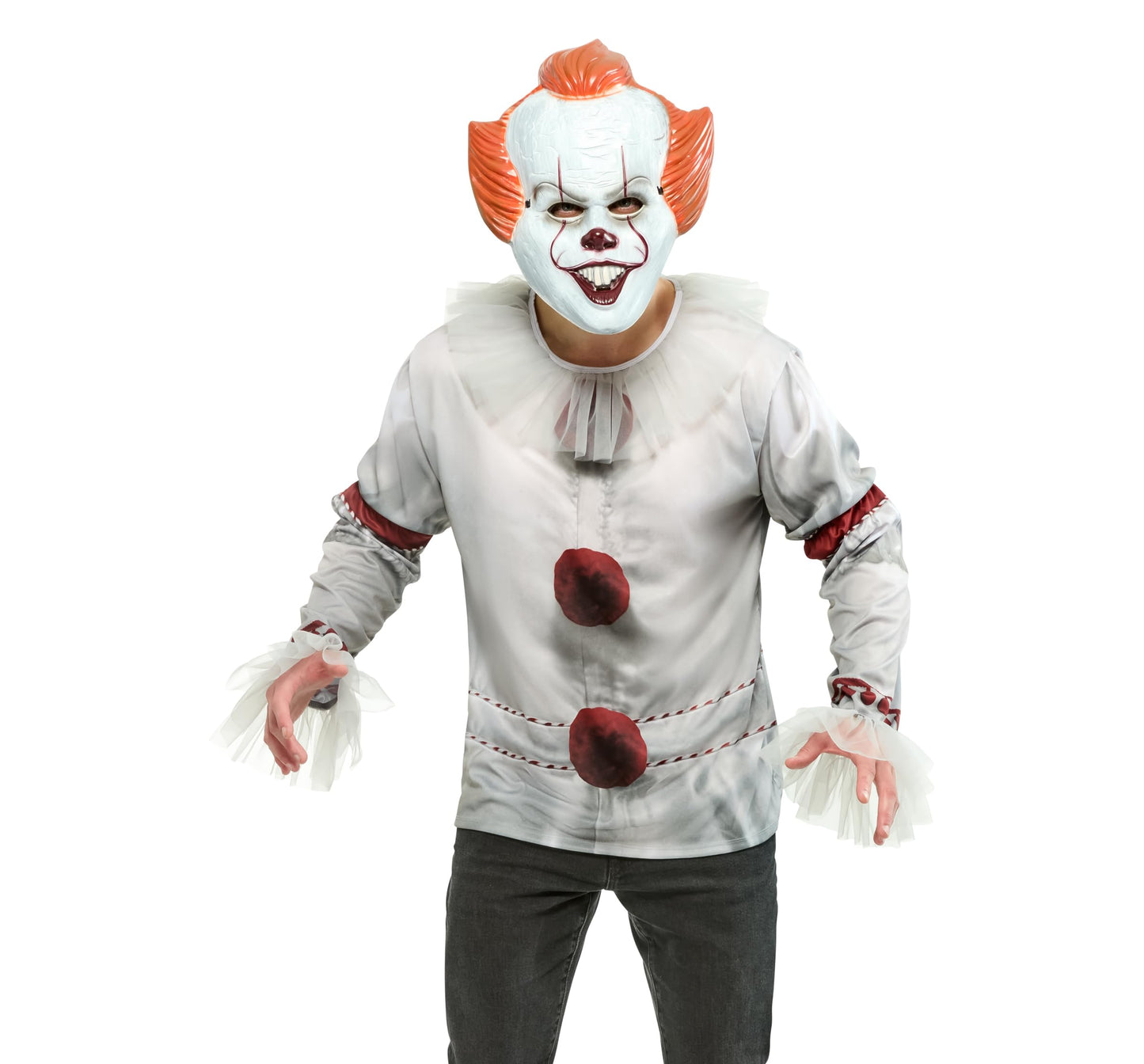 Rubies Official Pennywise IT Clown Costume, Adult Top and Mask Set, (2017 Film Version), Adult Size Standard, Multicolour