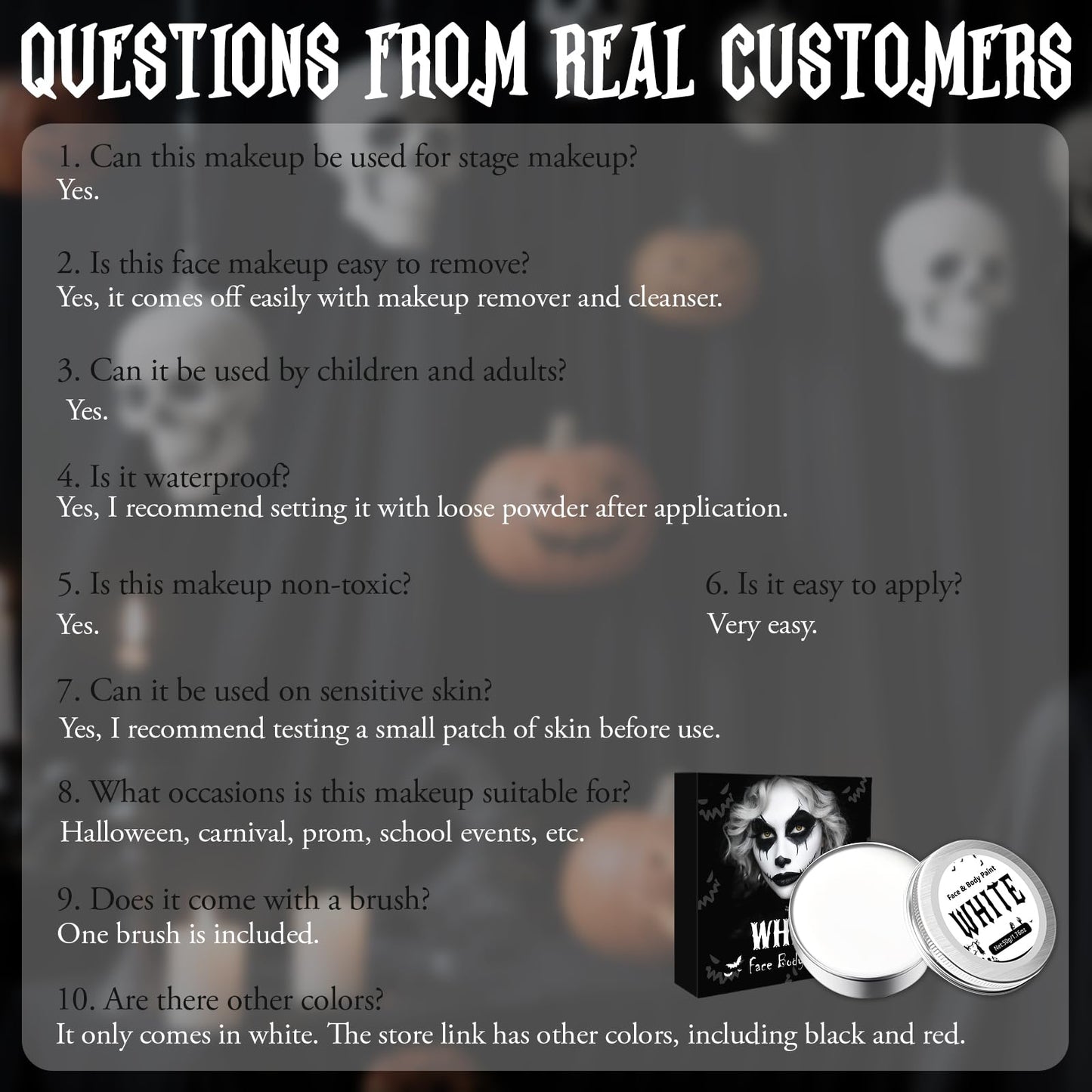 50g White Face Paint Halloween - 1.76oz Halloween Makeup Kit Kids Adults With Brushes, Professional Body Paint Set for Zombie Vampire Skeleton Joker Clown Witch Day of the Dead, Fancy Dress Festivals
