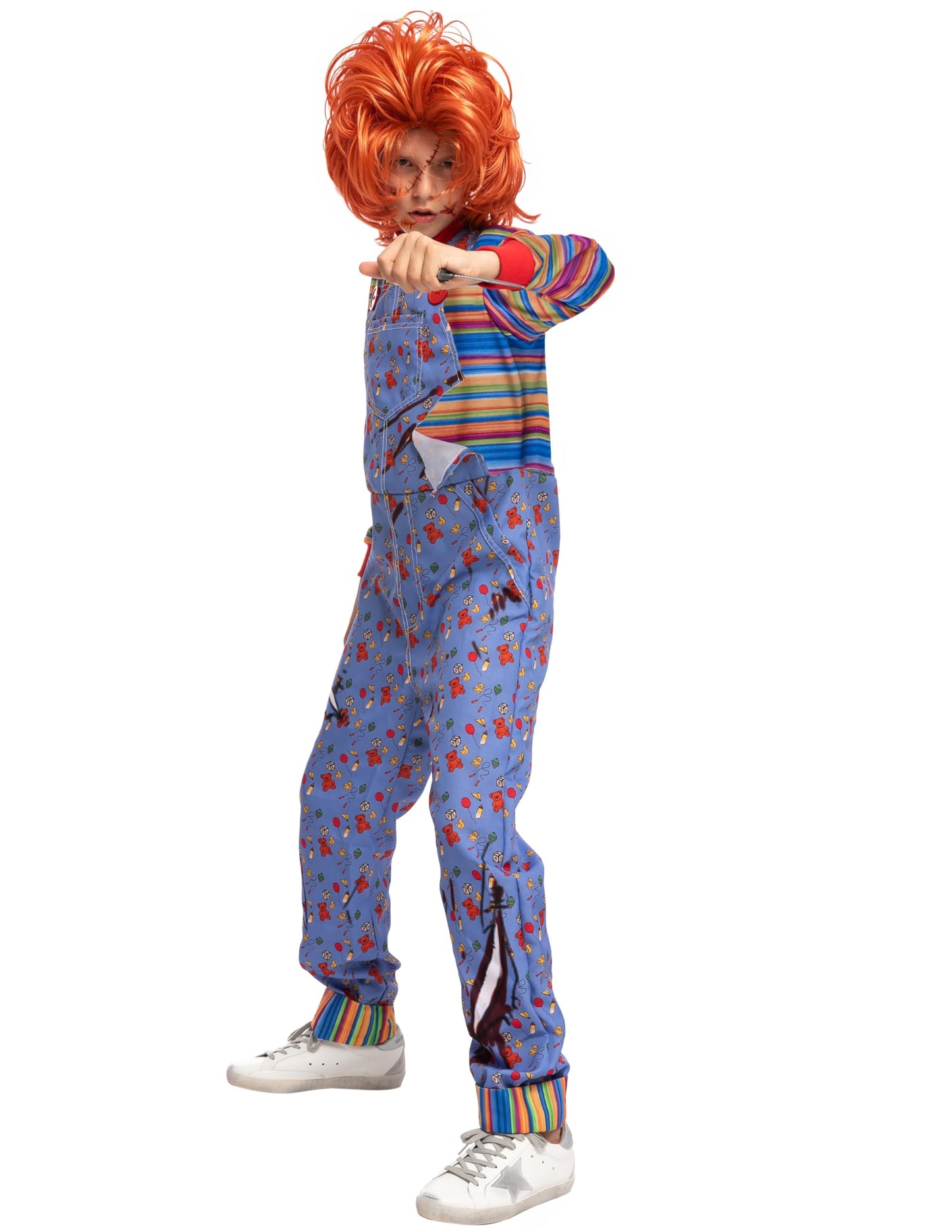 Spooktacular Creations Chucky Costume and Wig Halloween for Child, Kids Play Chucky Costume Jumpsuit Outfit Medium(8-10 years)