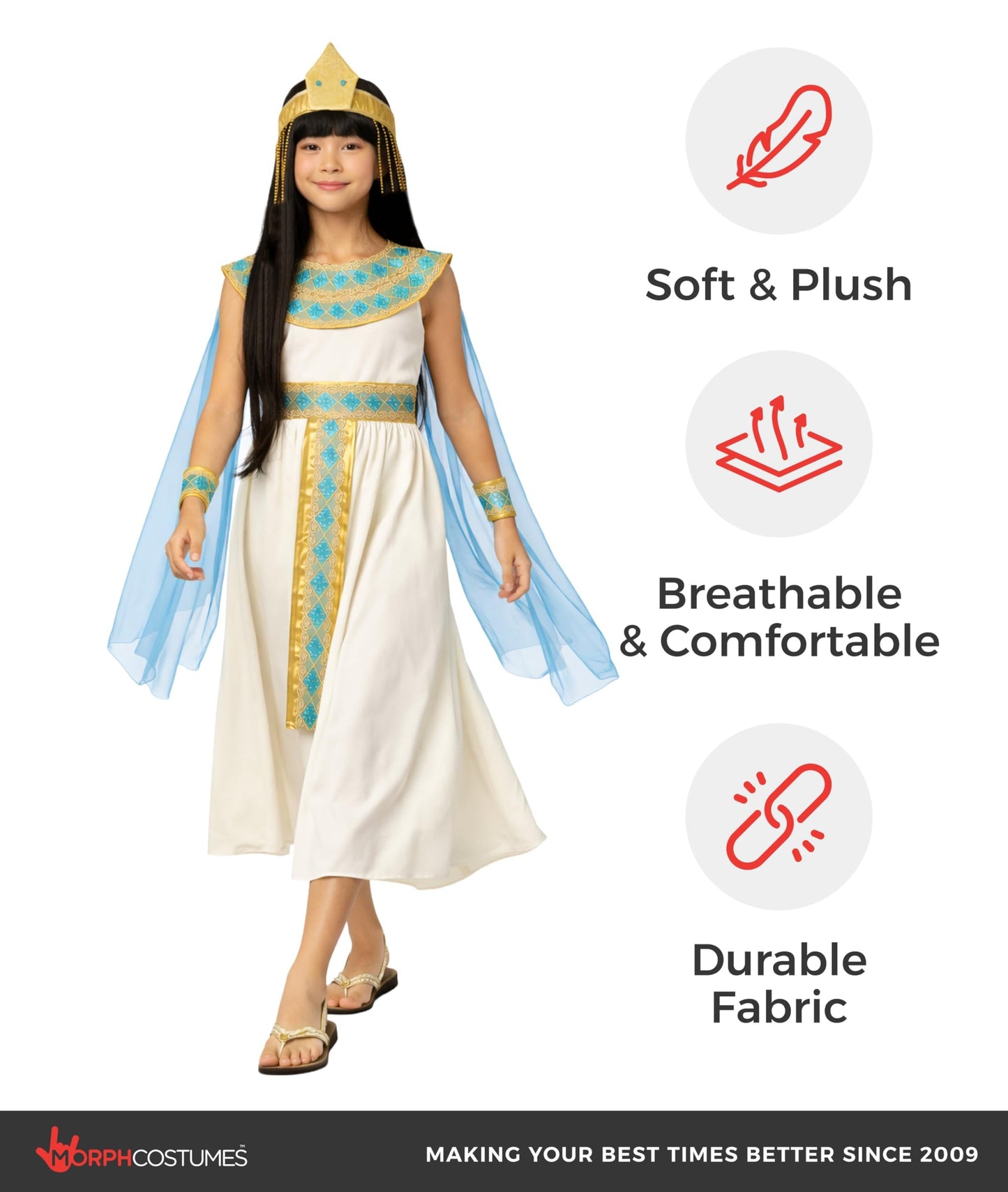Morph Cleopatra Costume for Kids - Egyptian Costume for Girls - Halloween Dress Up - Egypt Themed Outfit, Large