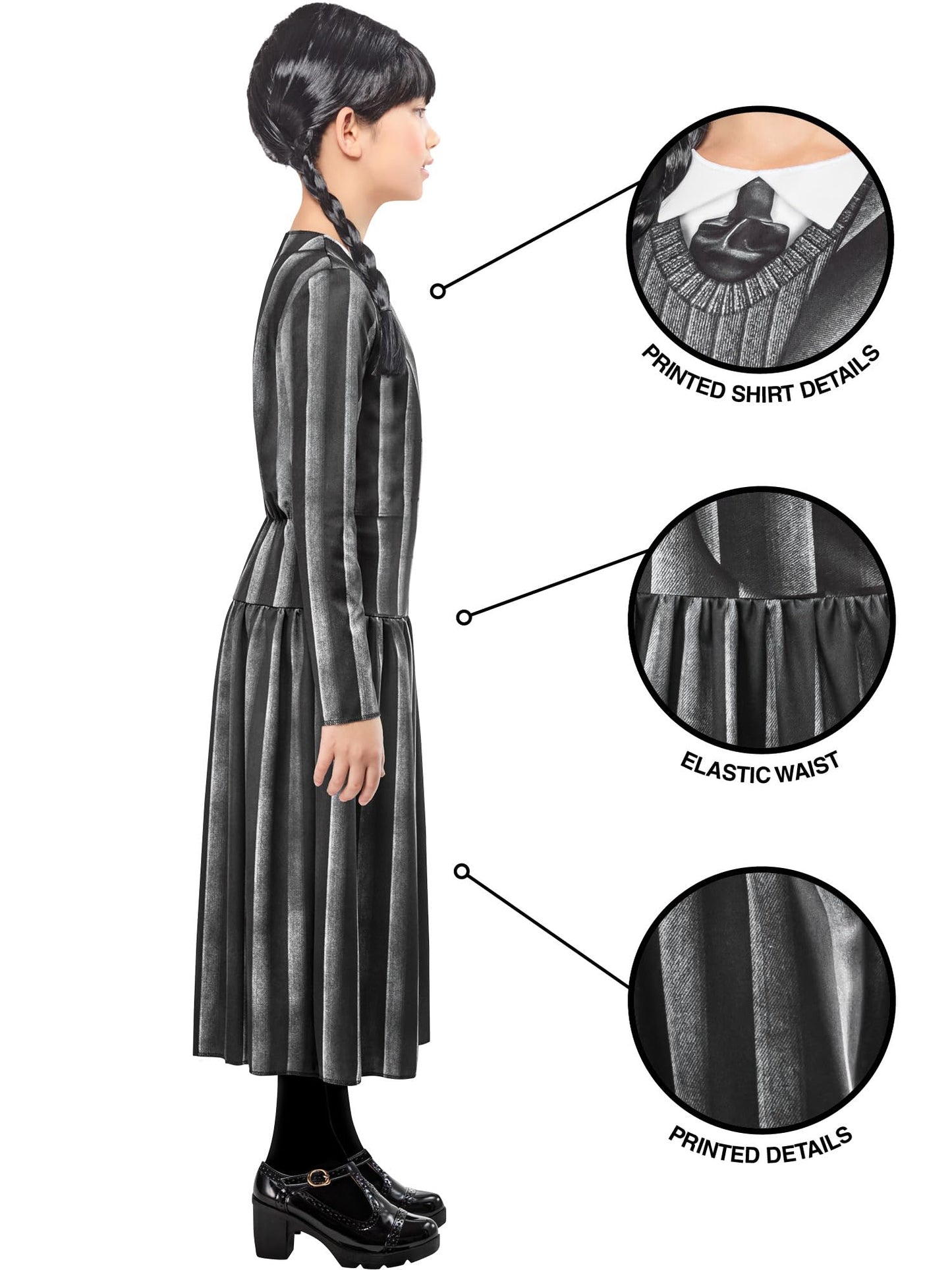Rubies Official Wednesday Addams, Wednesday Nevermore Child Costume, Kids Fancy Dress, Size 11-13 Years Halloween