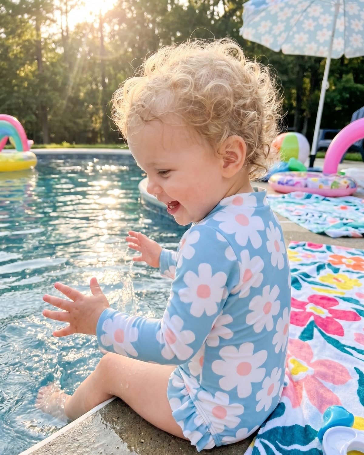 DivingBirds Baby Girls Swimming Costume, Toddler Girls Swimsuit with Sun Hat Infant Swimwear Blue for 18-24 Months