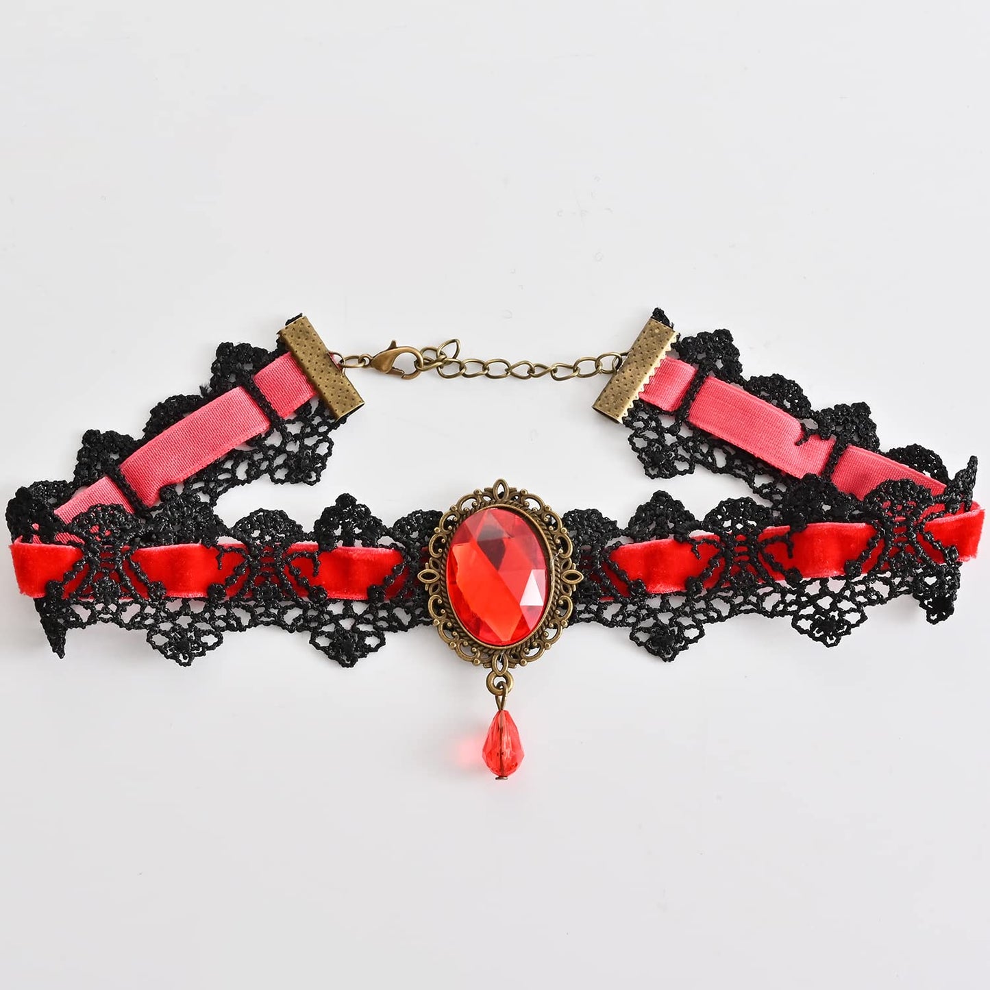 NAUZE 4 Pieces Day of the Dead Halloween Costume Set Gothic Bride Veil Ladies Rose Necklace Lace Eye Mask Lace Gloves for Halloween Adults Costume Accessory(Red)