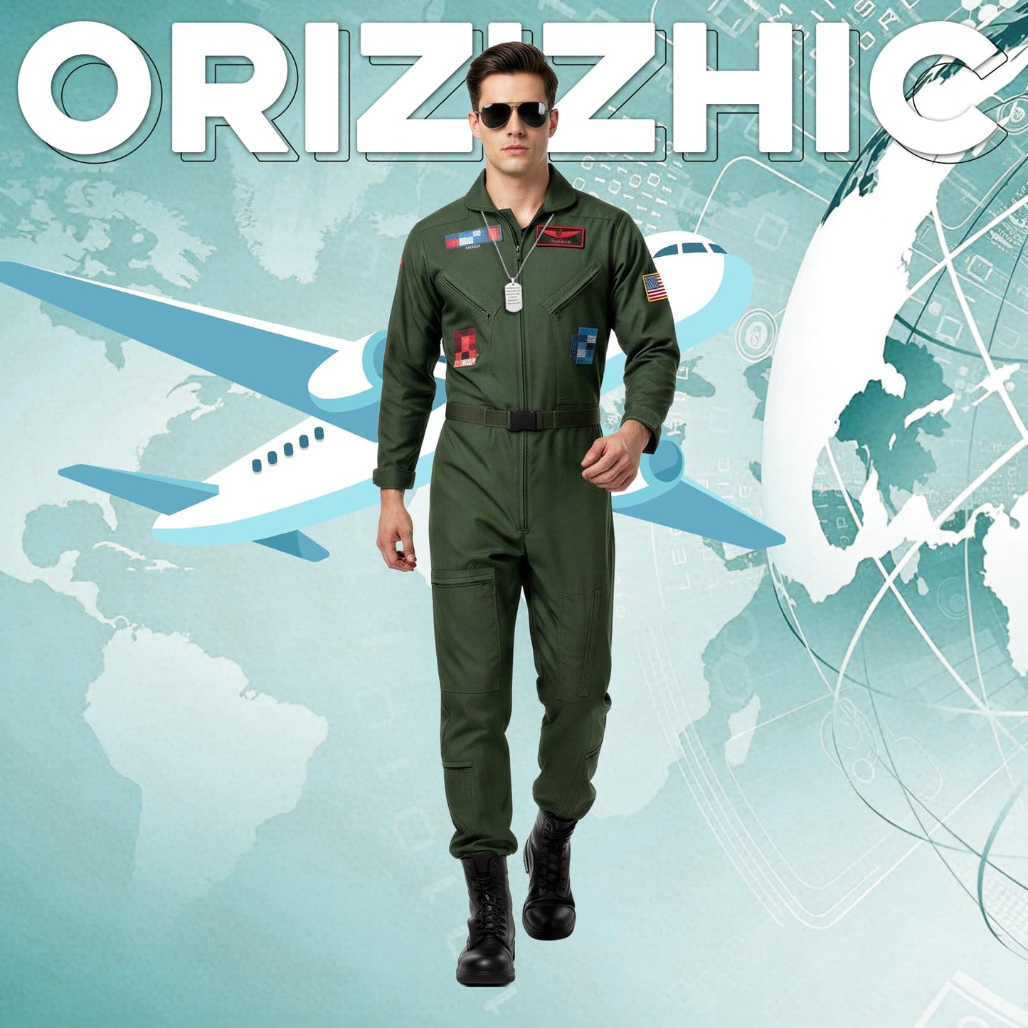 Men Pilot Costume Aviator - Fighter Pilot Flight Suit Costume Fancy (image 2)