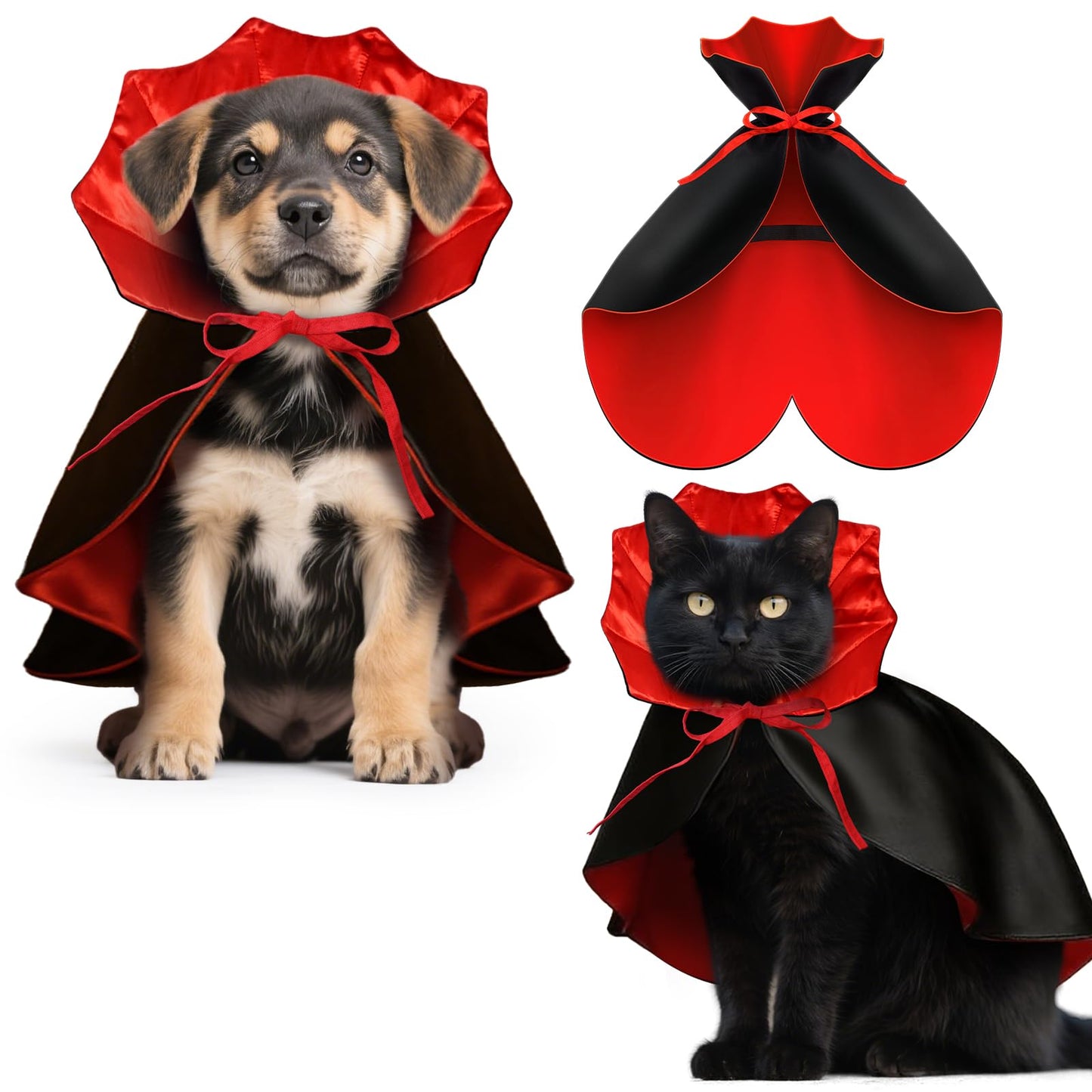 Halloween Pet Vampire Cape Adjustable Red & Black Fancy Dress
