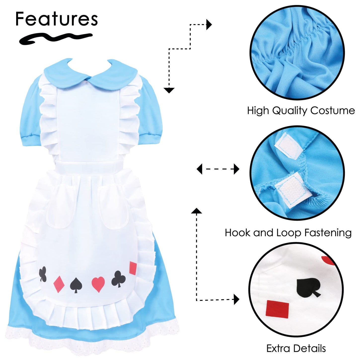 Alice’s Wonderland Dress Fancy Dress Costume for Children – Classic Storybook Outfit for Girls, Tea Party, World Book Day, Halloween and Themed Dress Up Events