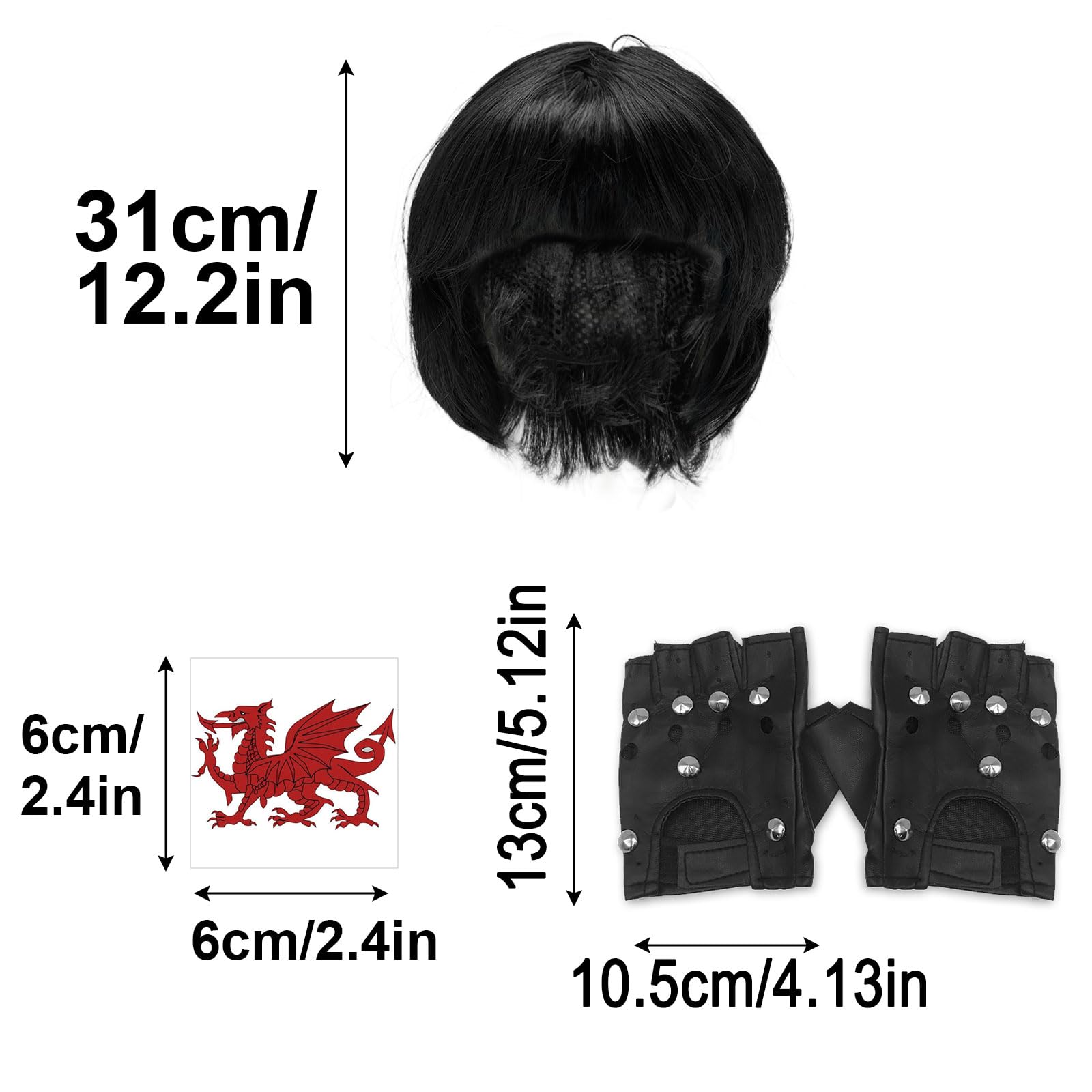 Welsh TV Character Costume - Black Short Bob with Fringe - Welsh (image 2)