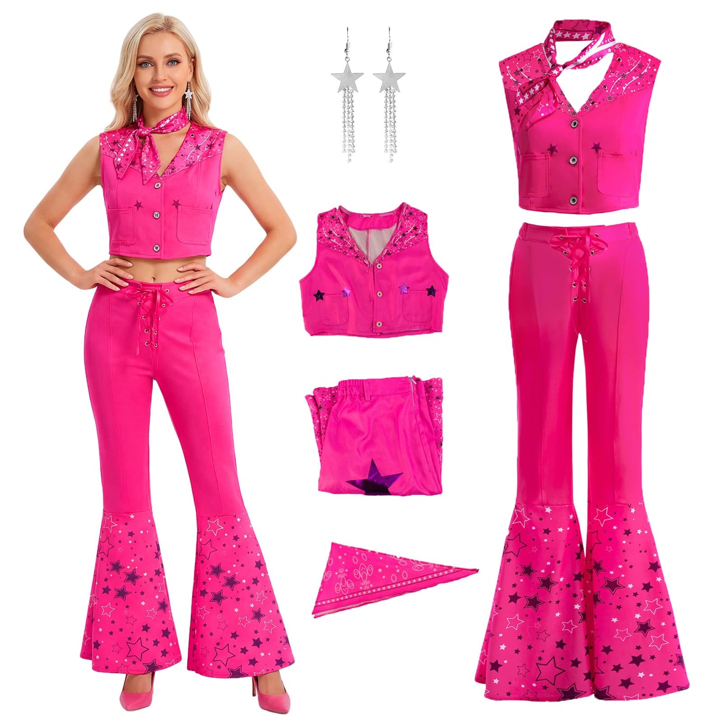 70s Retro Hot Pink Disco Costume - Women's Cowgirl Hippie Flare