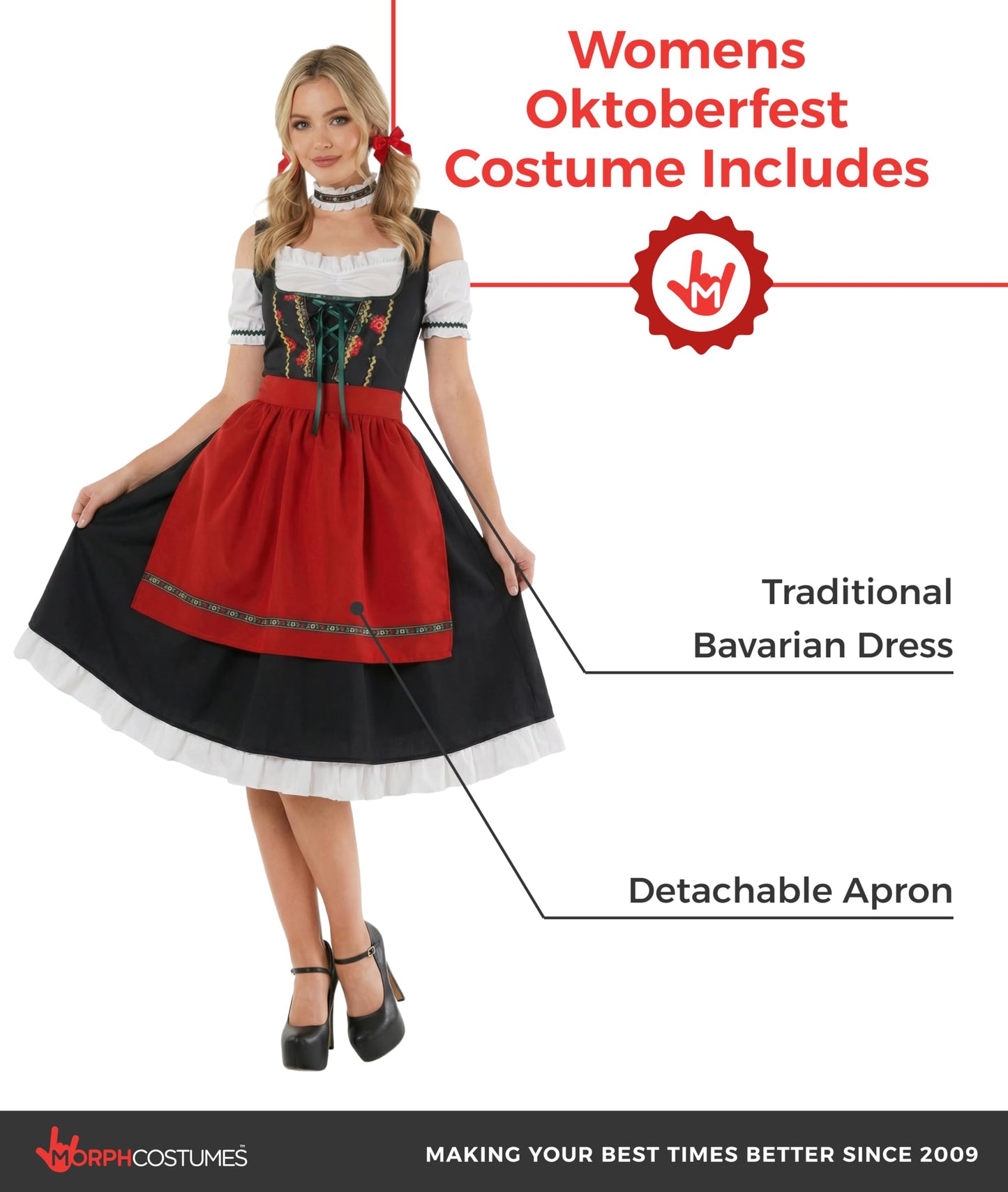 Morph Oktoberfest Costume Women - Bavarian Dirndl Dress with Apron for October Festival Fancy Dress Party, X-Large