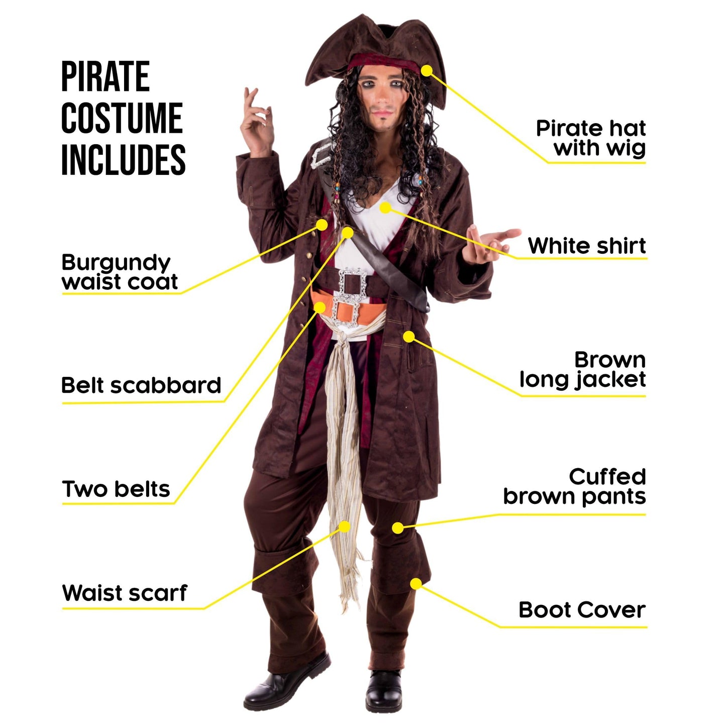 Pirate Costume for Men - Adult Pirate Fancy Dress Outfit - Perfect