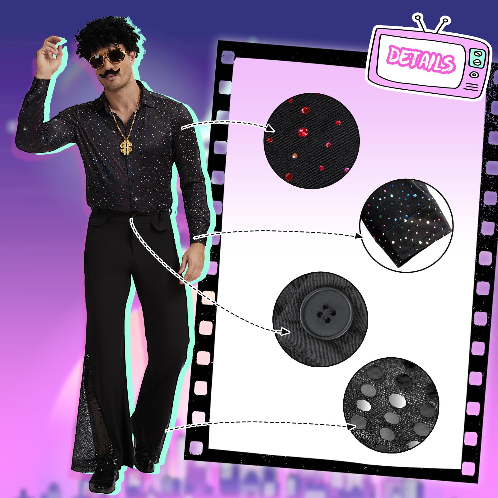 Disco Hippie Costume Set for Adults- Retro 70s-80s Style Outfit (image 5)