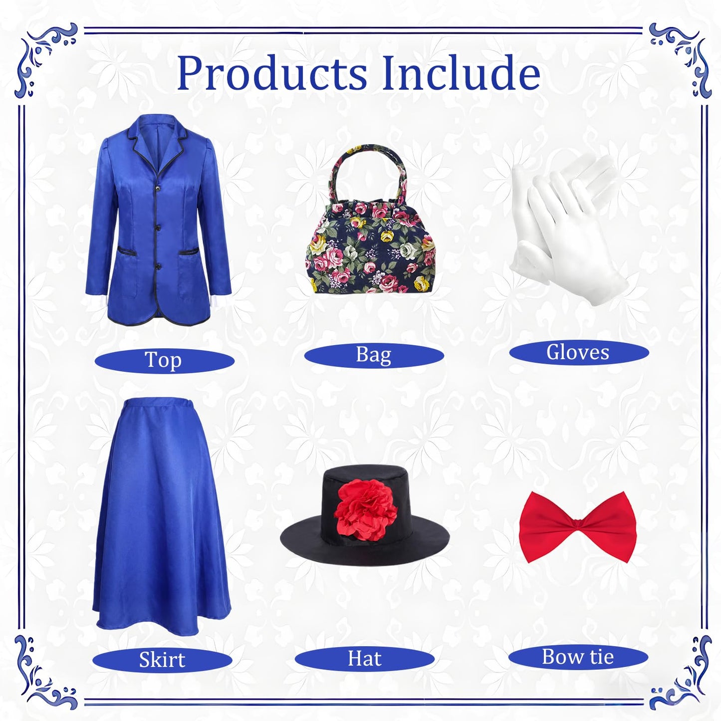Victorian Nanny Costume Women World Book Day Blue Jacket Skirt Hat (image 4)