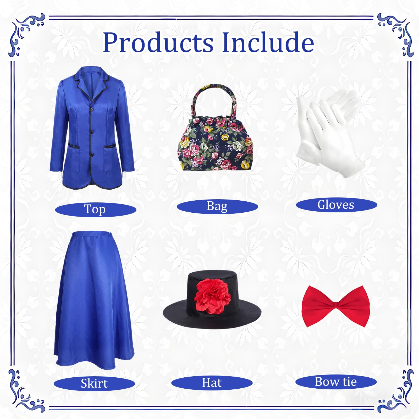 Victorian Nanny Costume Women World Book Day Blue Jacket Skirt Hat (image 4)