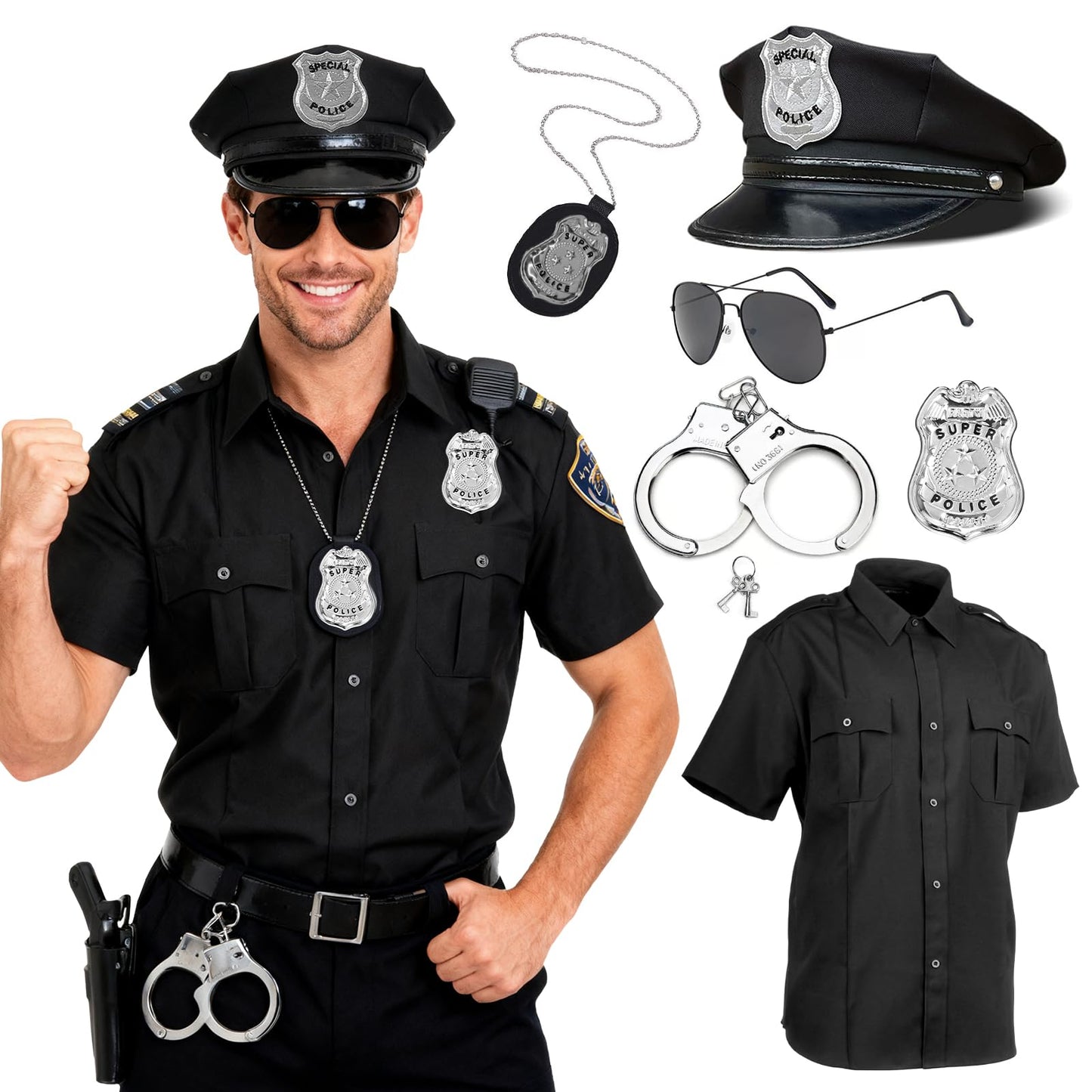 Adult Police Officer Costume Set - Halloween Police Shirt