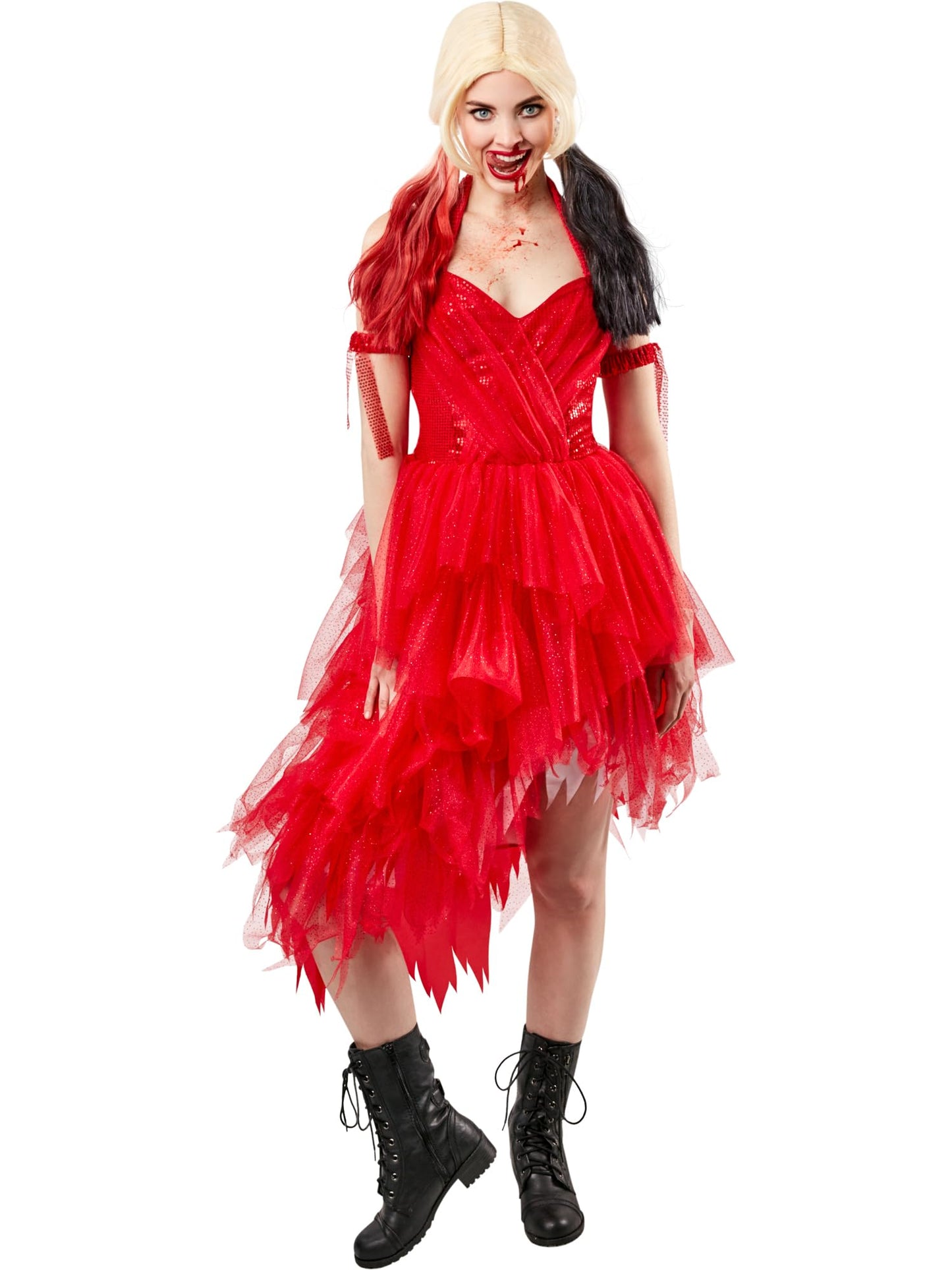 Rubies Official Harley Quinn Ladies Red Dress Halloween Suicide Squad 2 Women's Villain Costume - Size Medium Halloween
