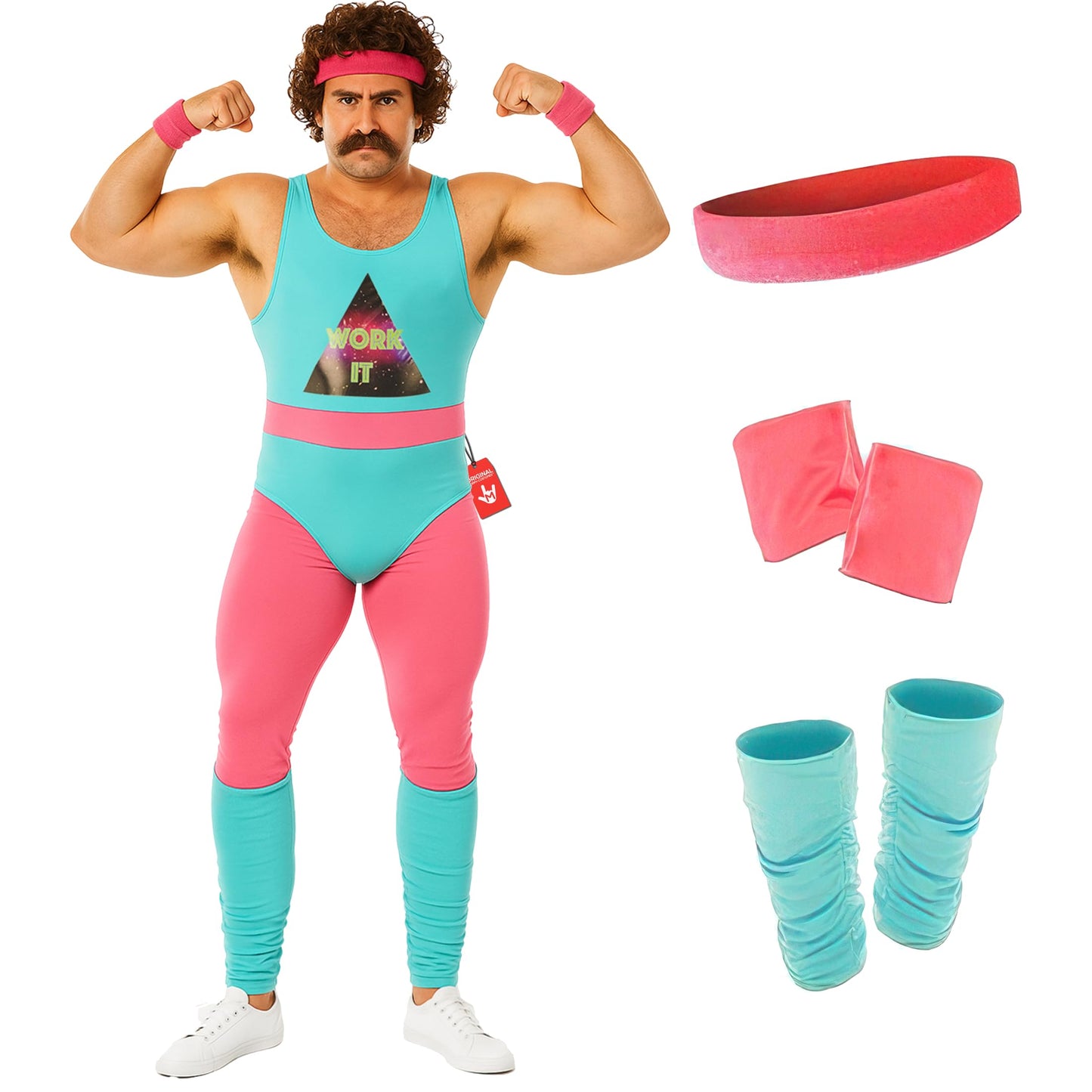 Fun Shack 80s Fitness Instructor Costume Men Aerobics Outfit Fancy Dress for 80s Themed Parties and Events, Medium